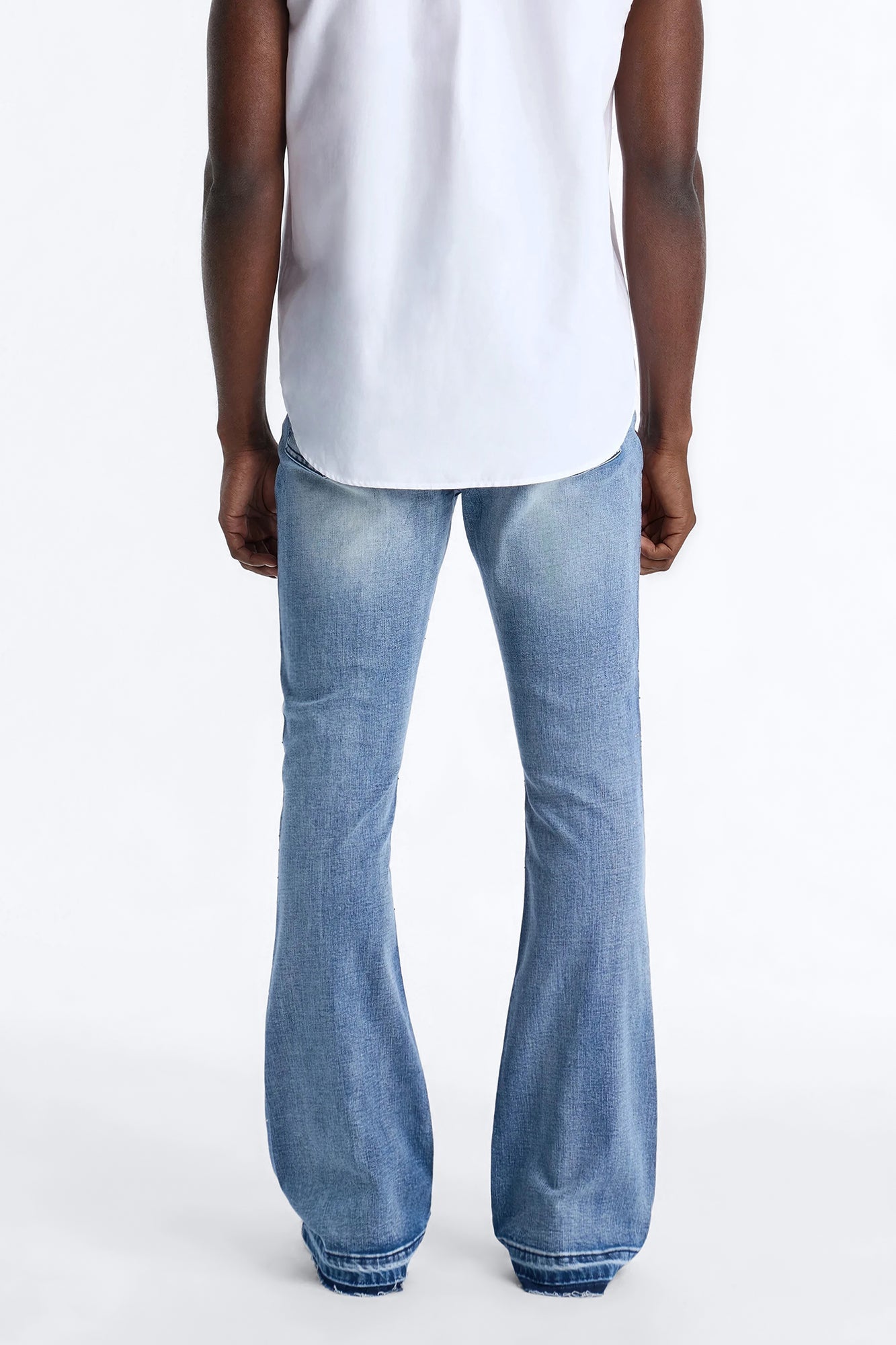 Stacked Skinny Flare Star Burst Jeans - Medium Blue Wash Fashion Nova