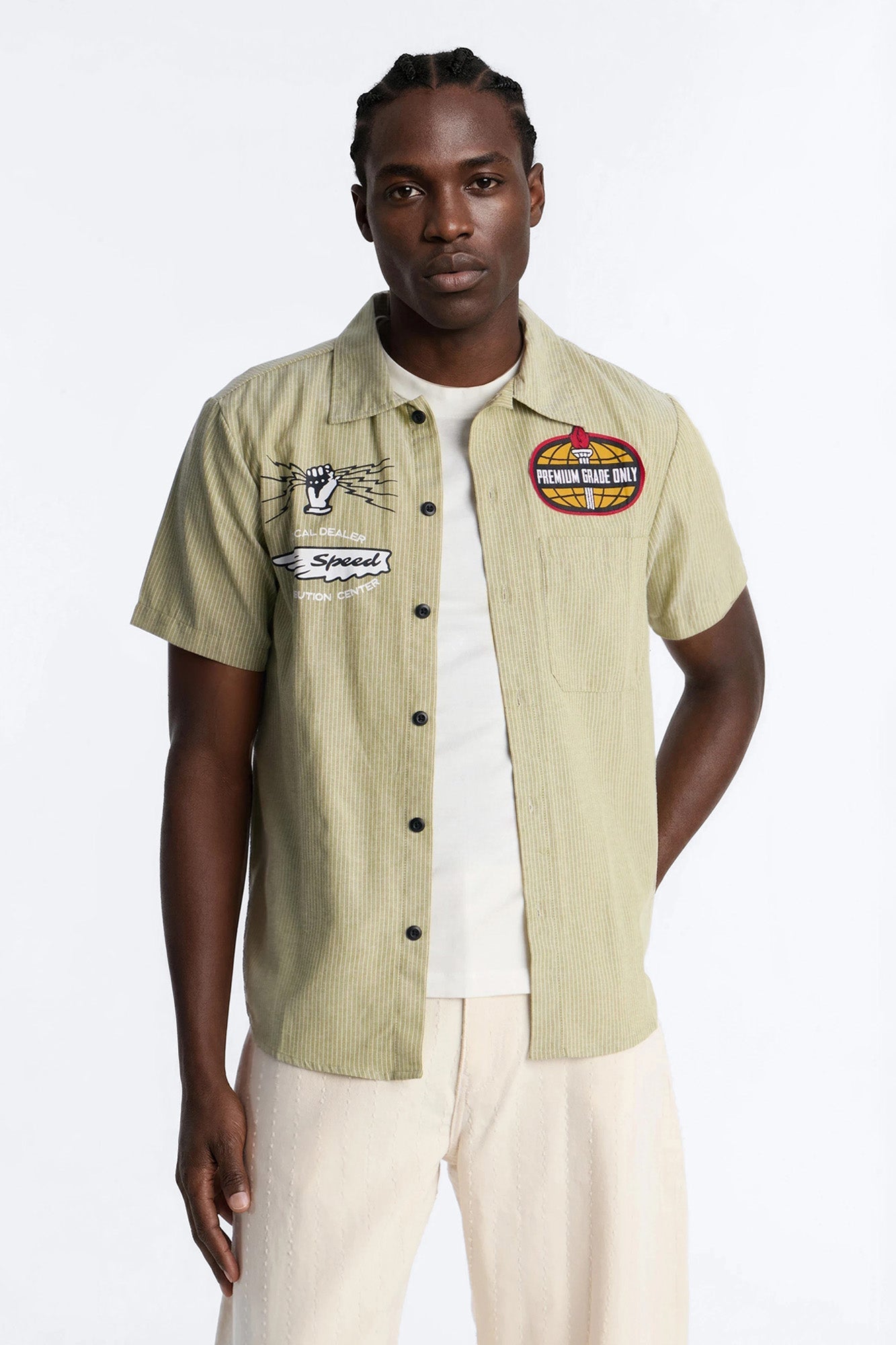 Cropped Overdrive Mode Striped Button Up Shirt - Sage Fashion Nova