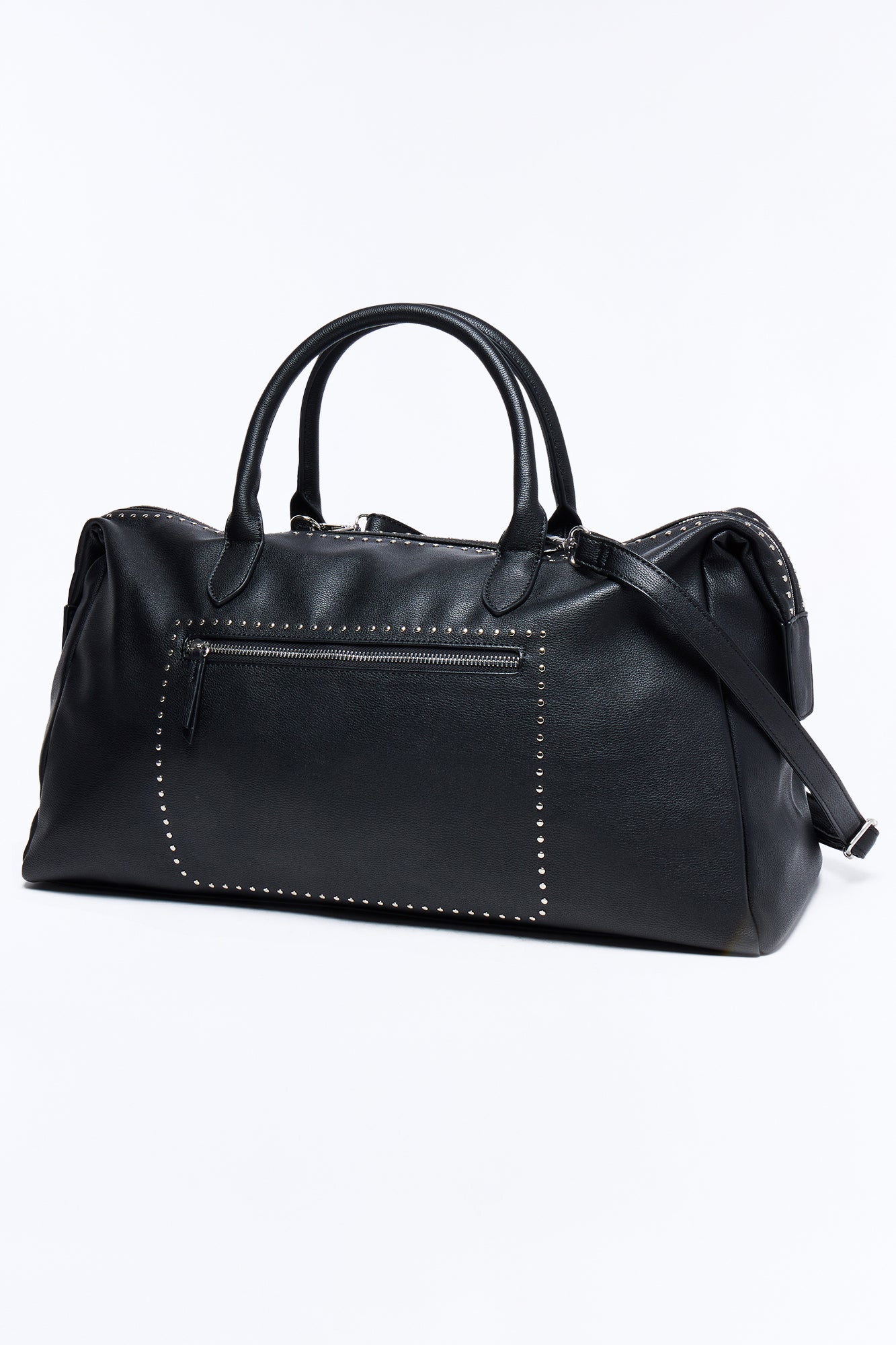 Textured Faux Leather Mid Size Weekender Duffle Bag - Black Fashion Nova
