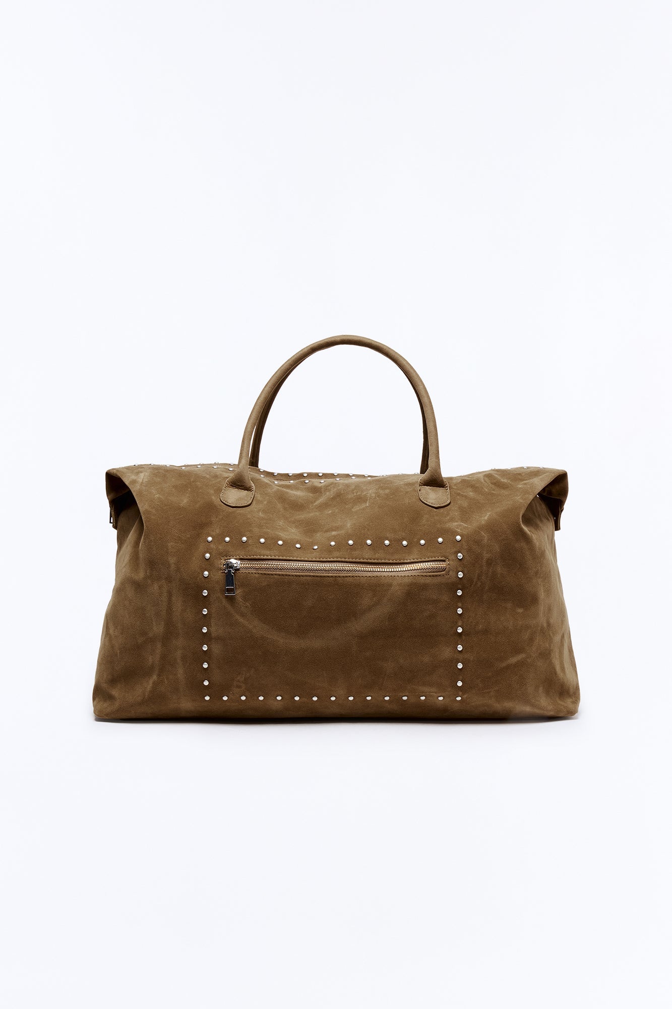 Faux Suede Studded Weekender Bag - Dark Brown Fashion Nova