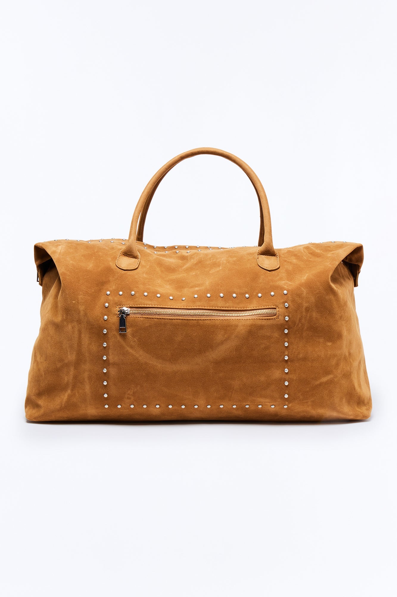 Faux Suede Studded Weekender Bag - Camel Fashion Nova