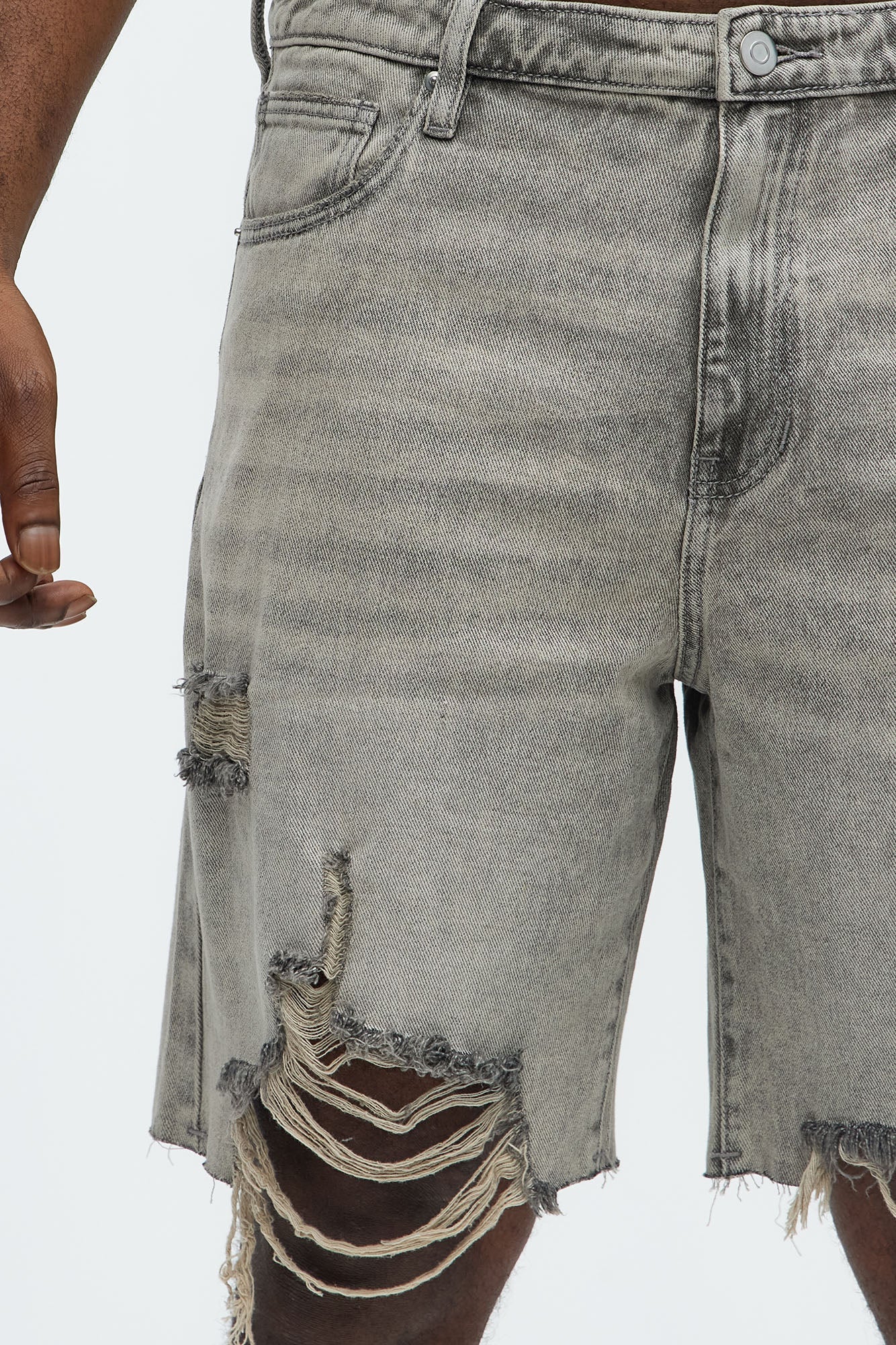 Relaxed Raw Hem Distressed Denim Shorts - Grey/Smoke Fashion Nova