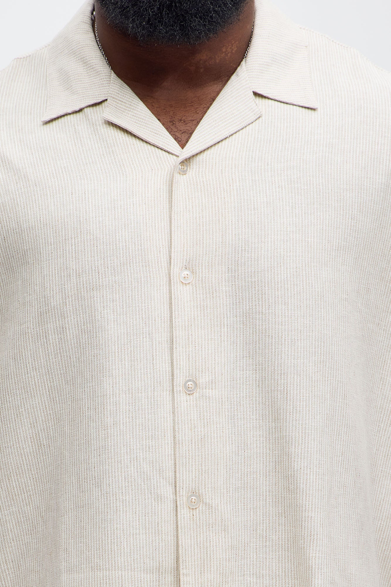 Twill Stripe Slim Button Up - Taupe Fashion Nova