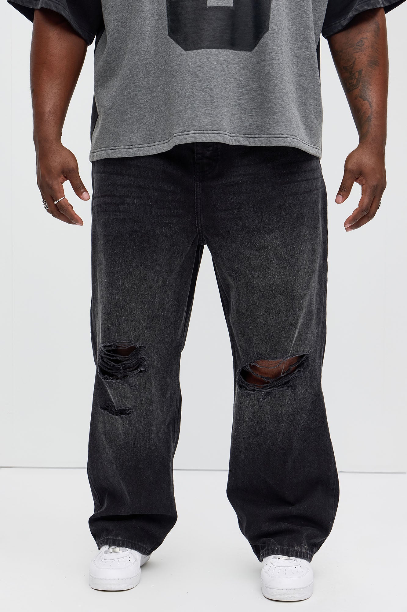 Alvarez Distressed Baggy Jeans - Black Wash Fashion Nova