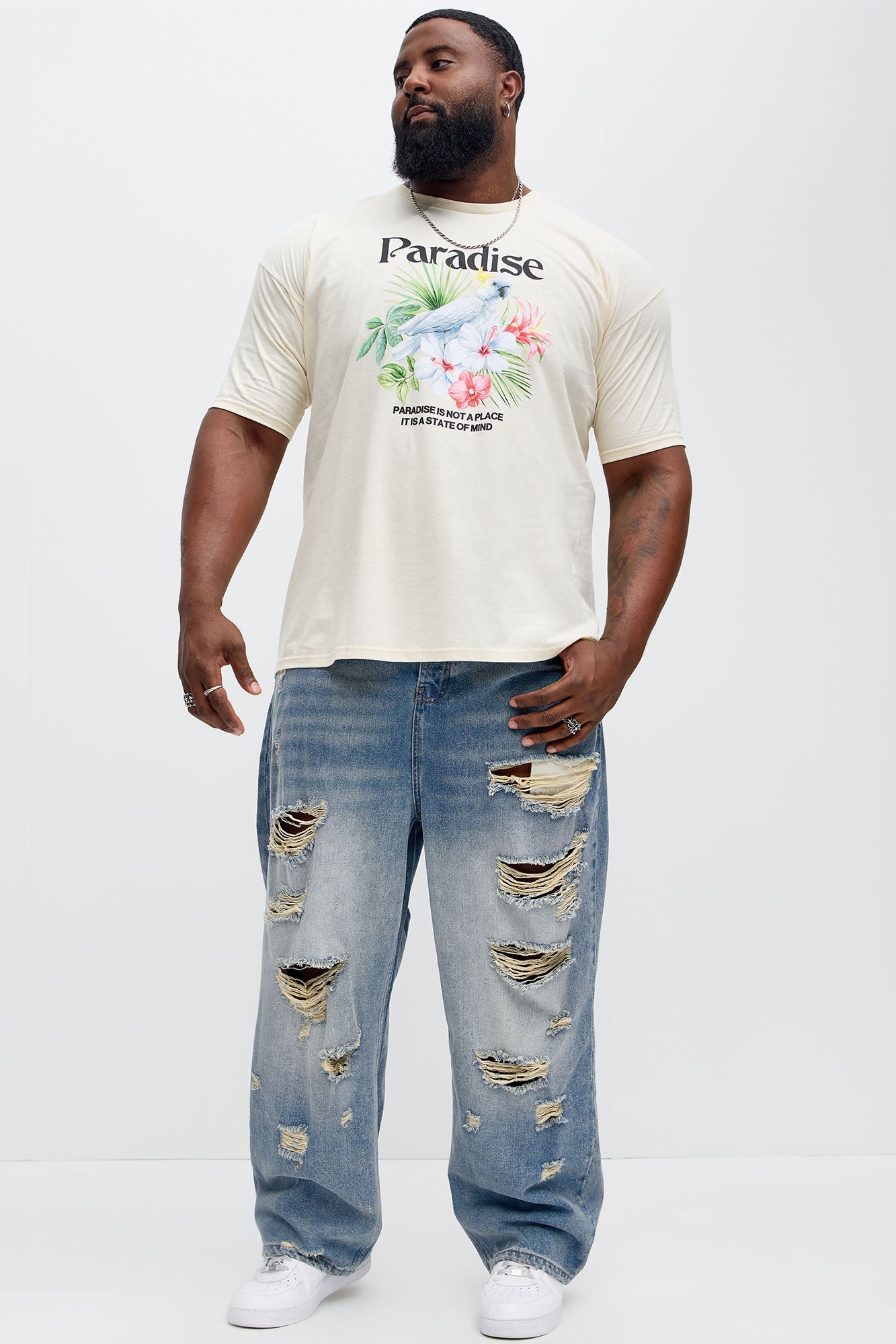 Jefferey Distressed Baggy Jeans - Medium Blue Wash Fashion Nova