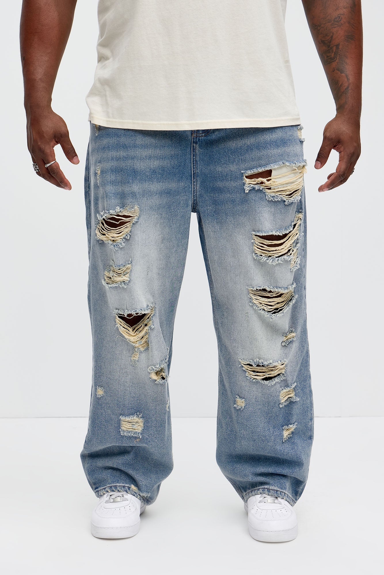 Jefferey Distressed Baggy Jeans - Medium Blue Wash Fashion Nova