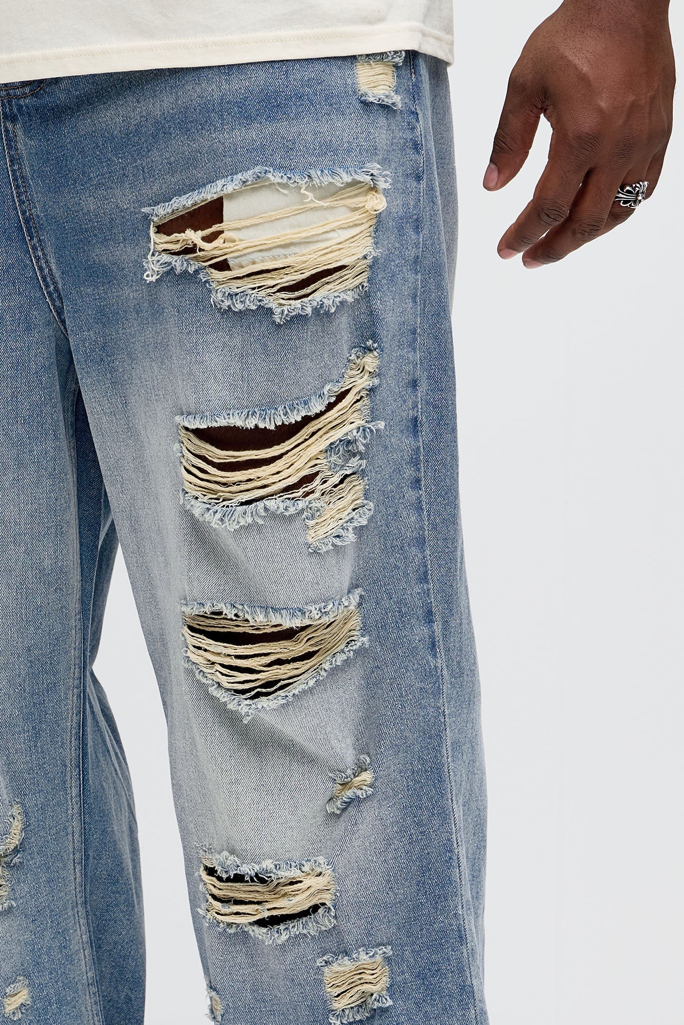 Jefferey Distressed Baggy Jeans - Medium Blue Wash Fashion Nova