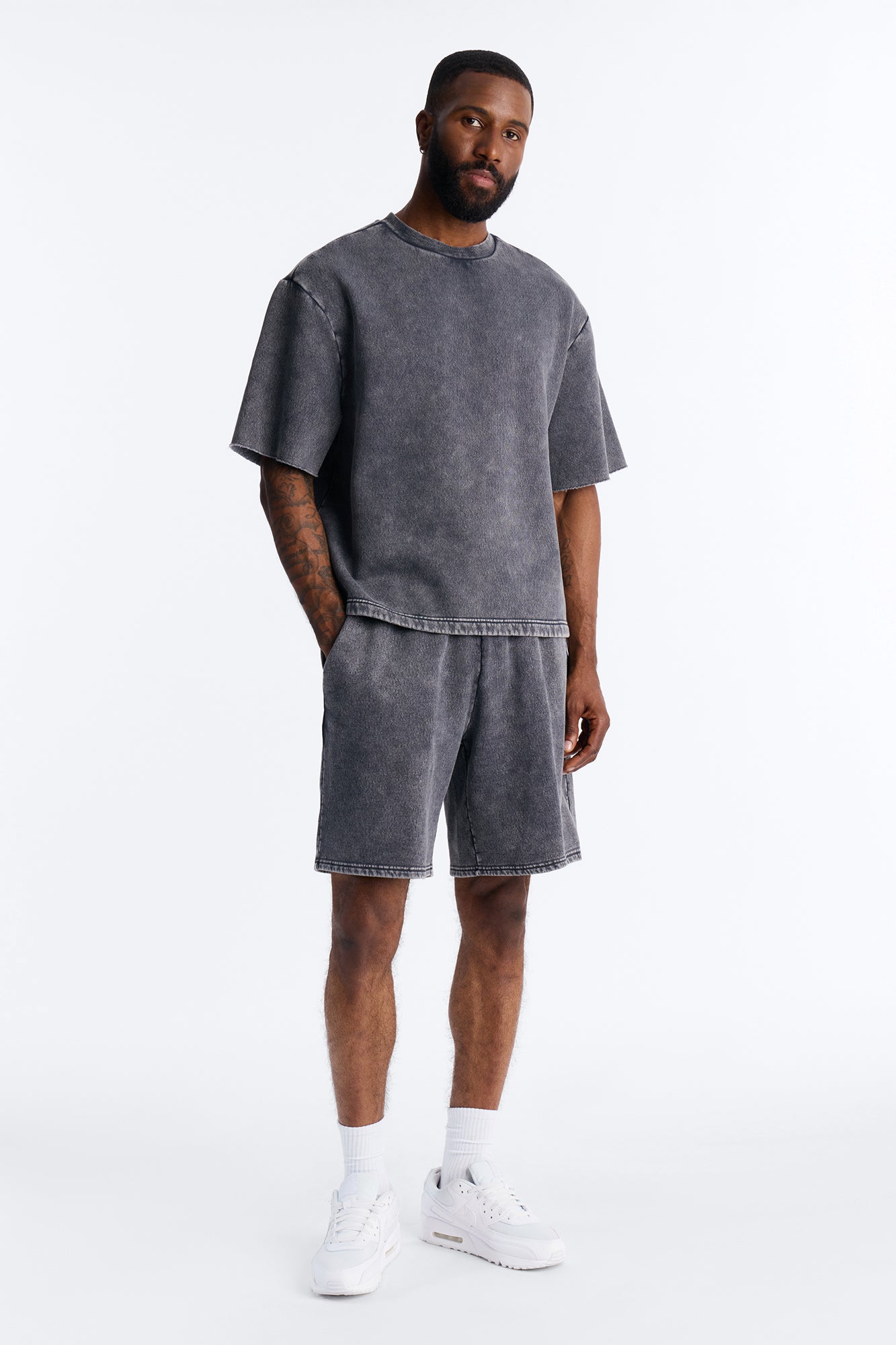 On The Go Washed Sweatshort - Charcoal Fashion Nova
