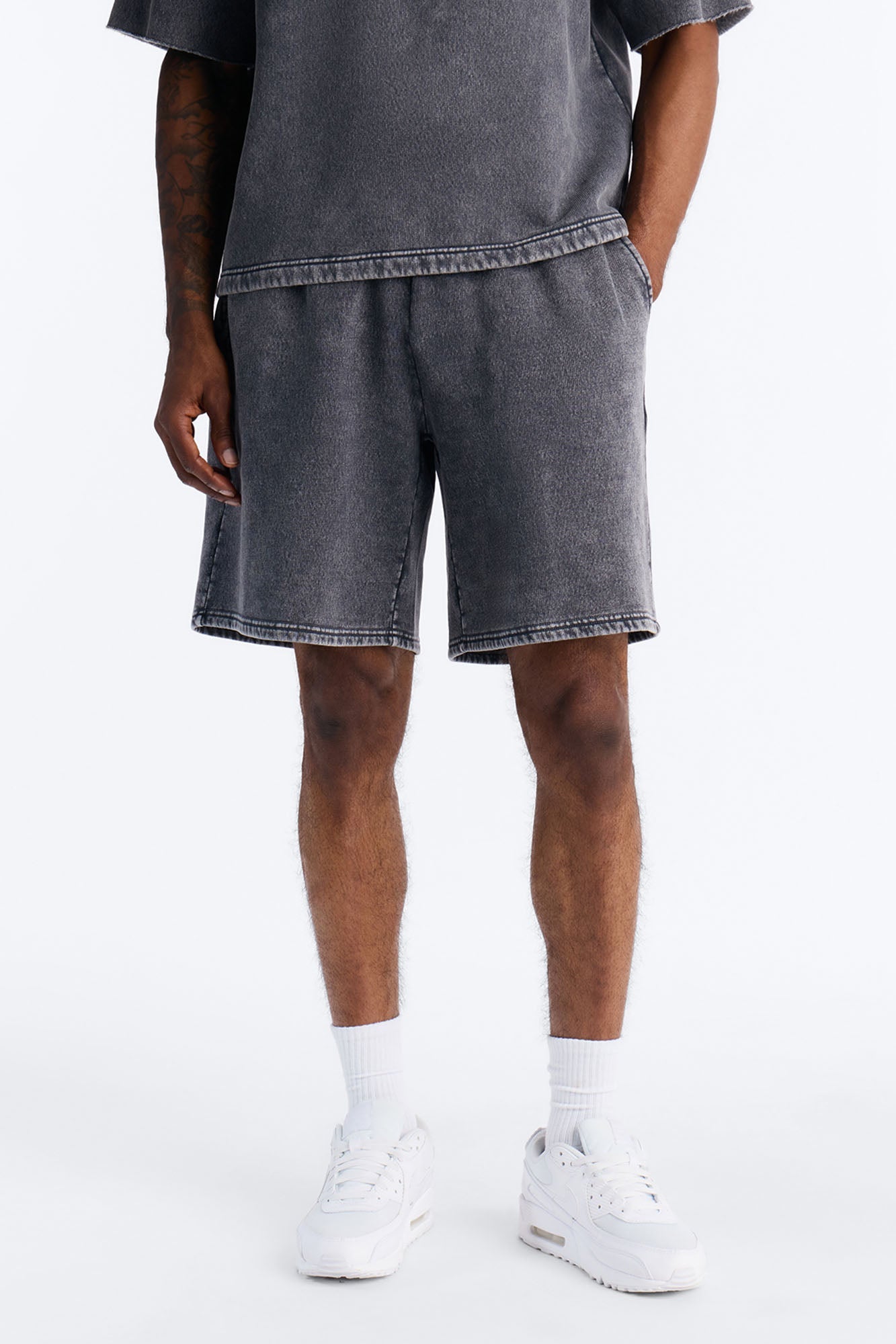 On The Go Washed Sweatshort - Charcoal Fashion Nova