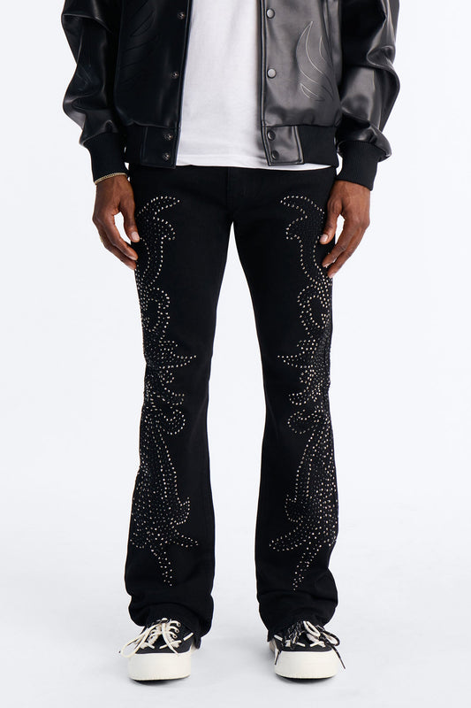 Stacked Skinny Flare Electric Storm Jean - Black Fashion Nova