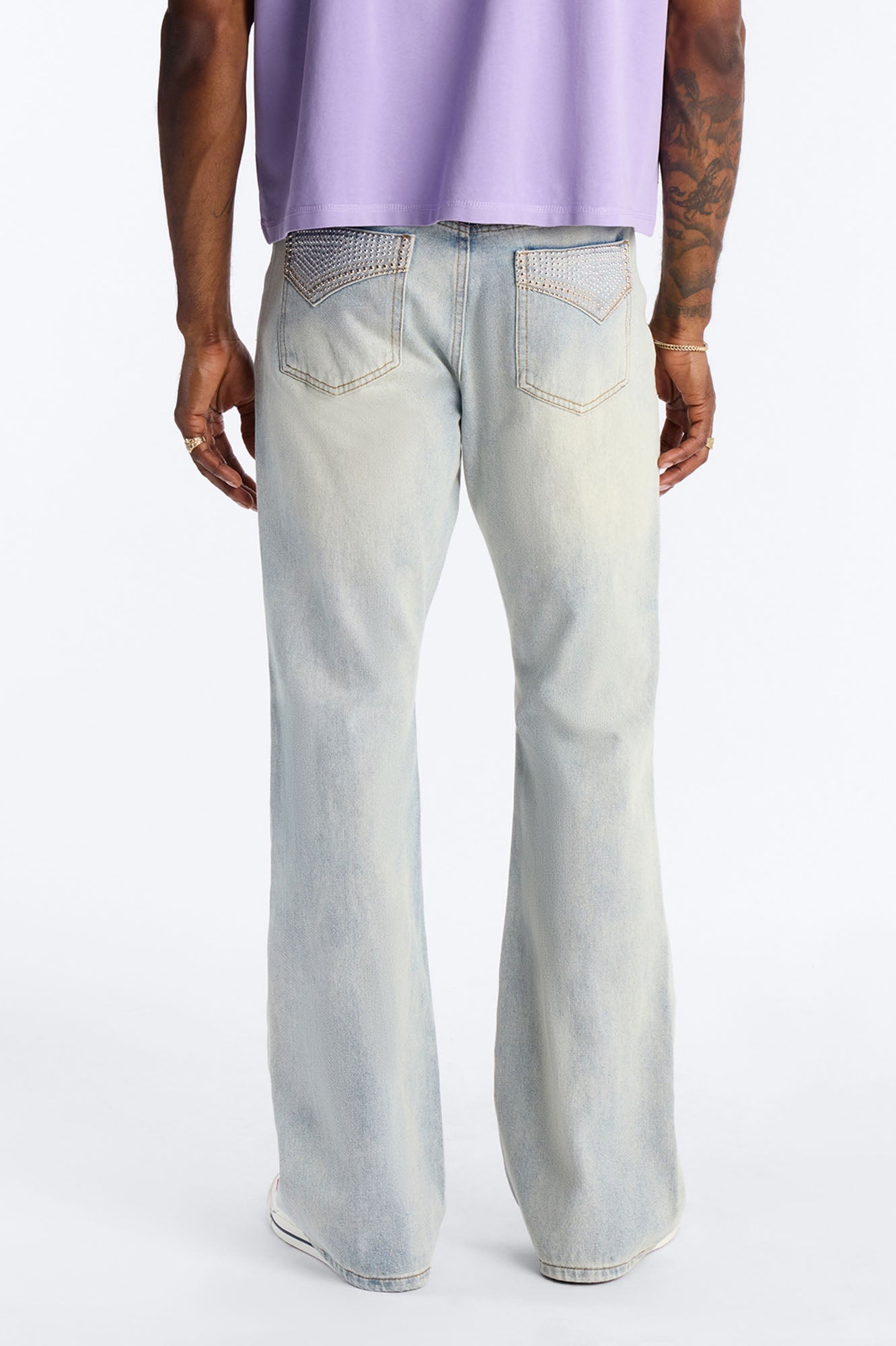 Stacked Slim Flare Stud Havoc Jean - Light Wash Fashion Nova