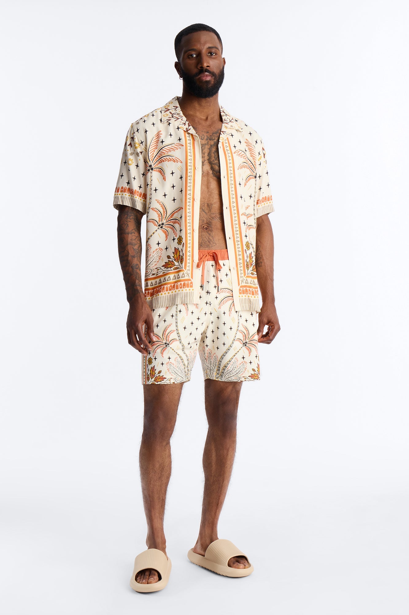 Tropical Twilight Resort Short Sleeve Cuban Collar Shirt - Off White Fashion Nova