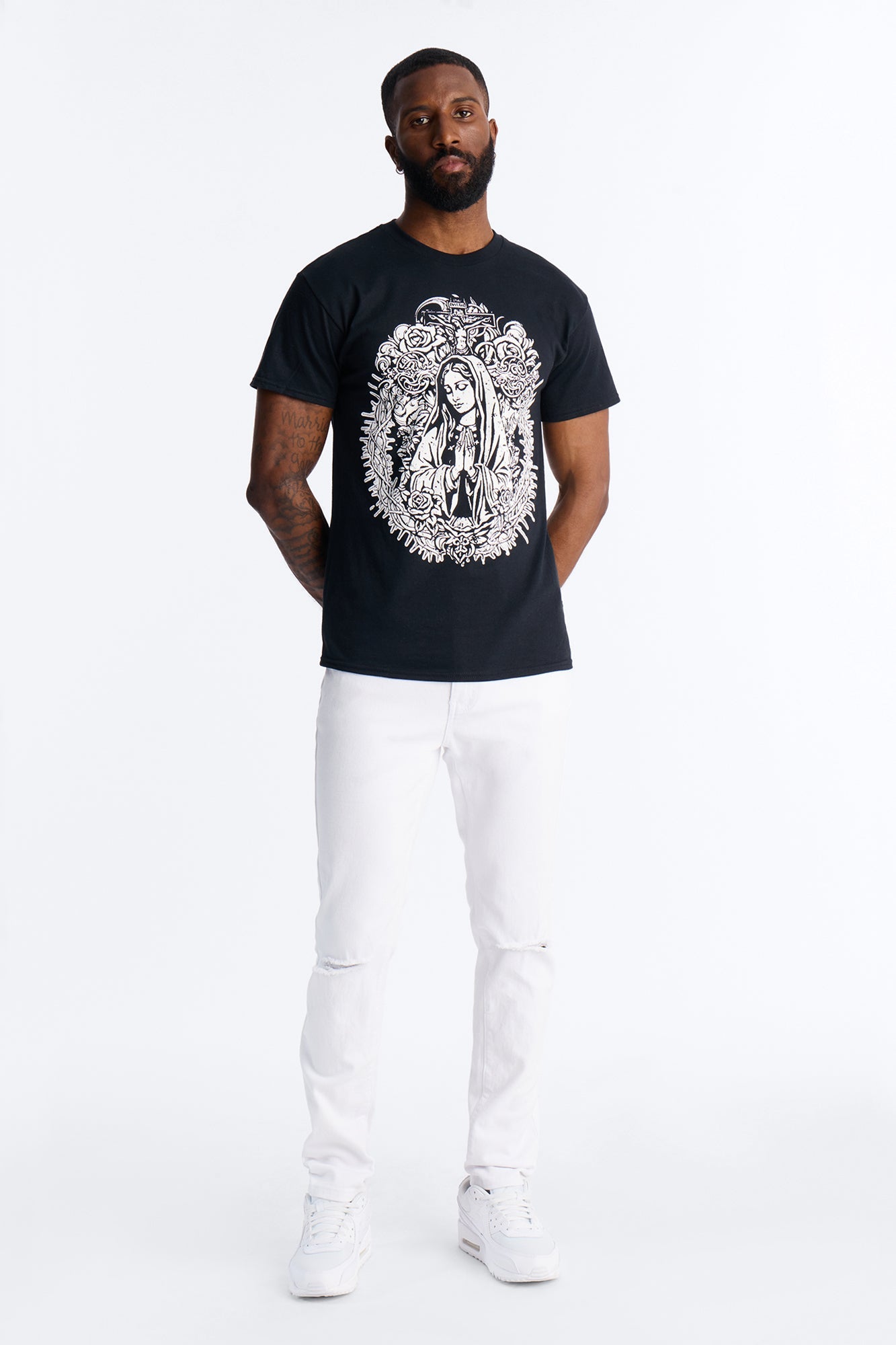 La Familia Mother Mary Short Sleeve Tee - Black Fashion Nova