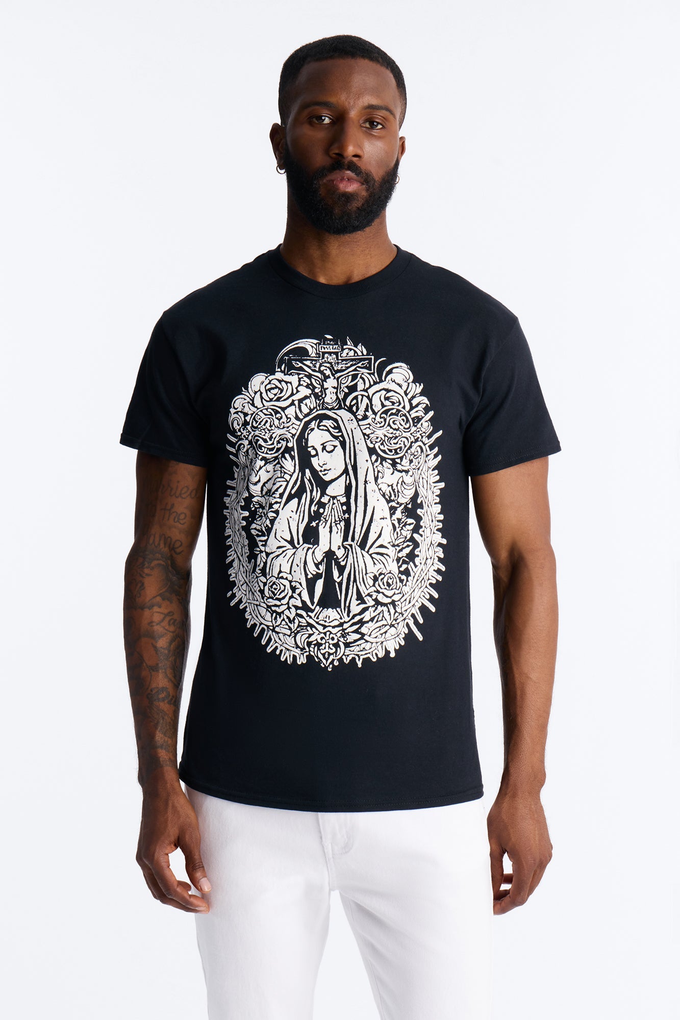 La Familia Mother Mary Short Sleeve Tee - Black Fashion Nova