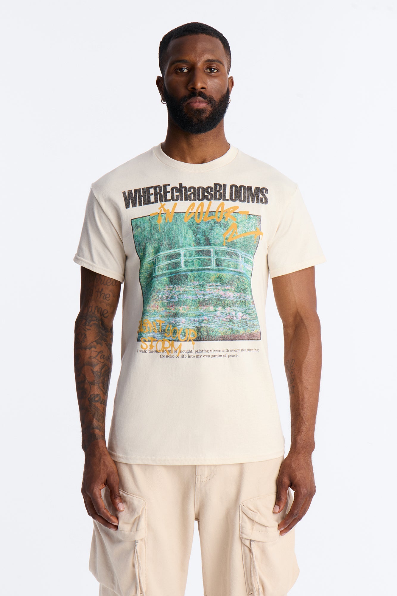 Monet Where Chaos Blooms Short Sleeve Tee - Natural Fashion Nova