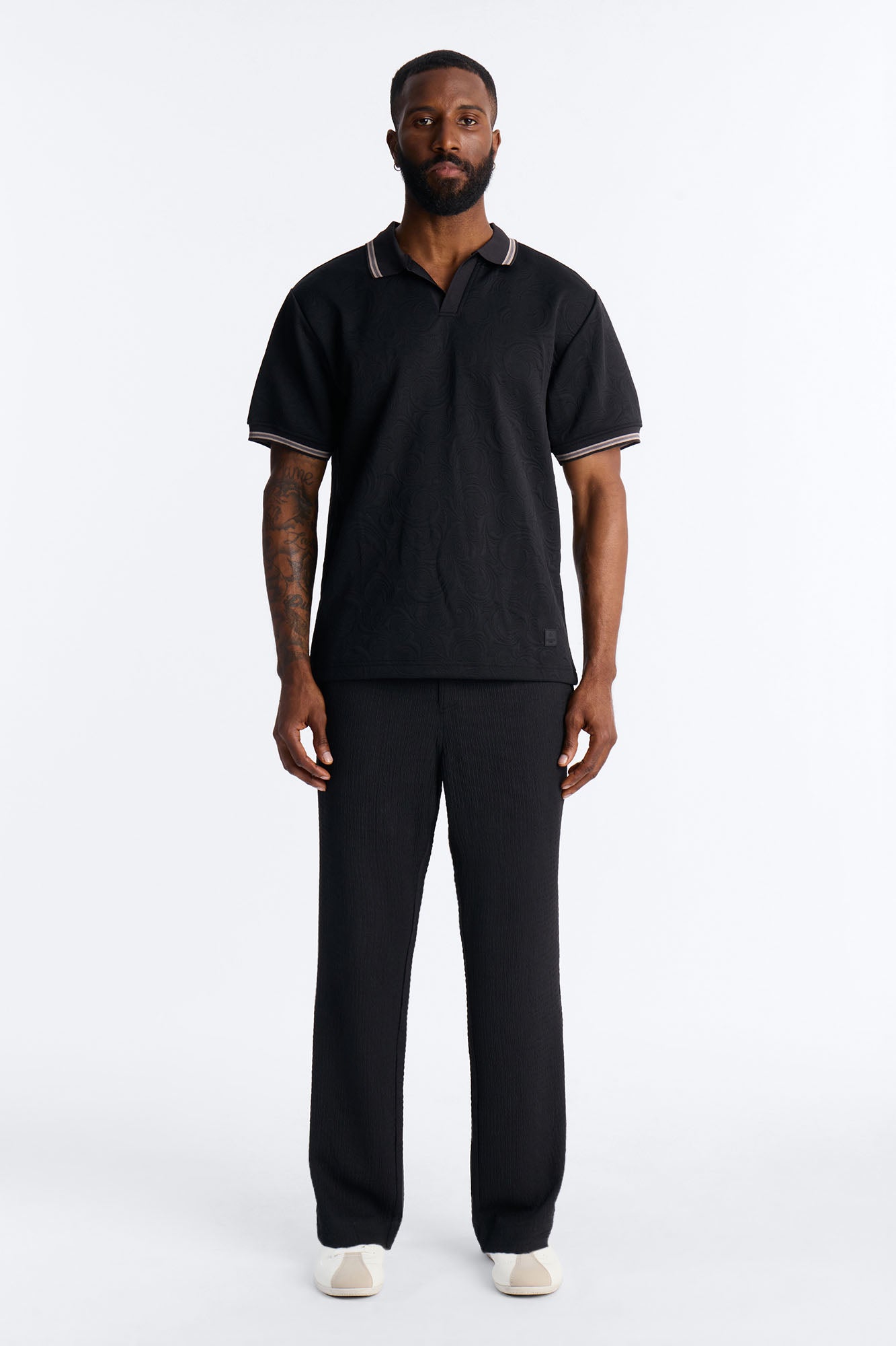 Saints Floral Johnny Collar Polo - Black Fashion Nova