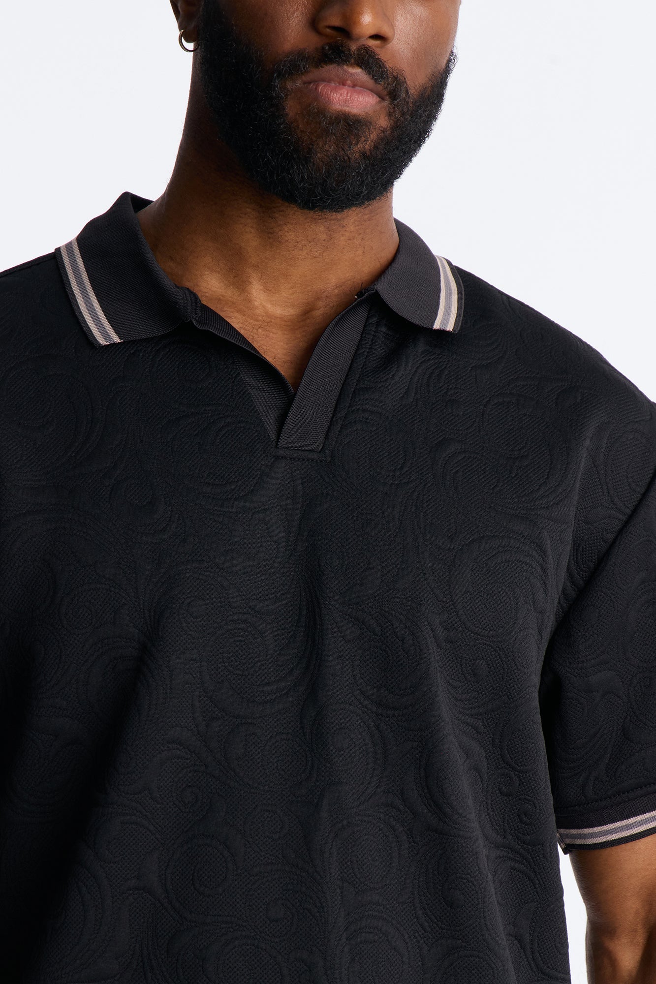 Saints Floral Johnny Collar Polo - Black Fashion Nova