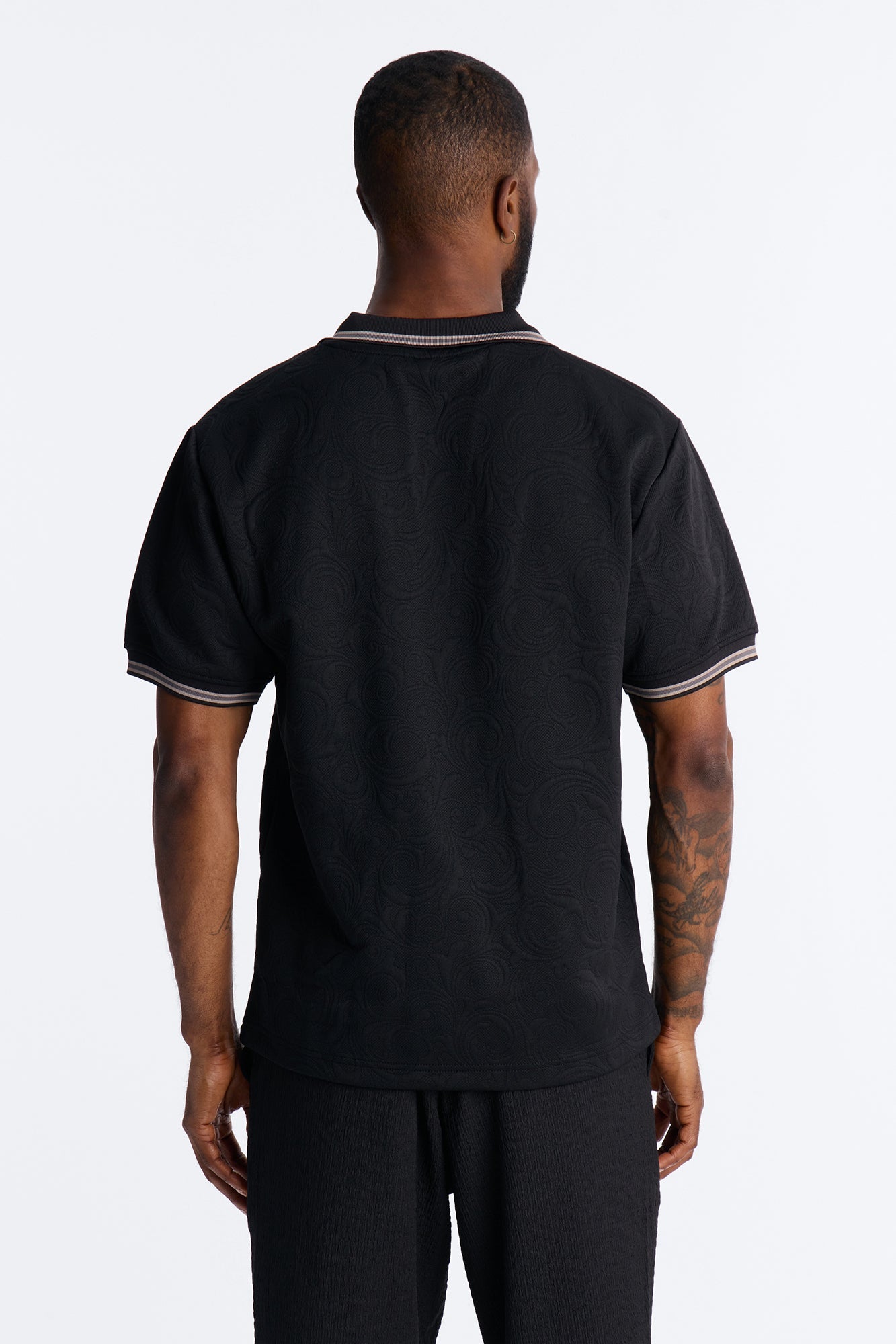 Saints Floral Johnny Collar Polo - Black Fashion Nova