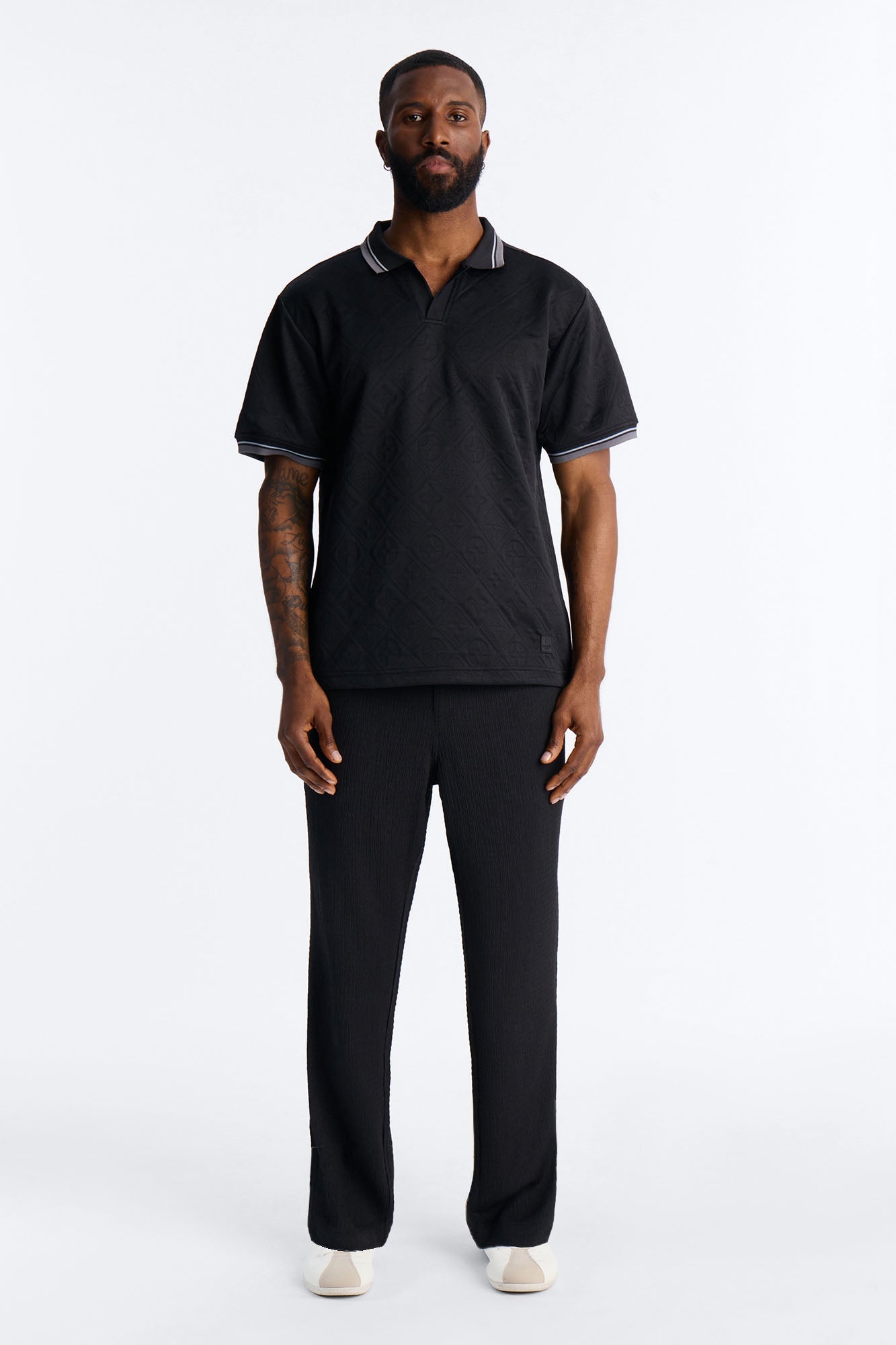 Saints Diamond Star Johnny Collar Polo - Black Fashion Nova