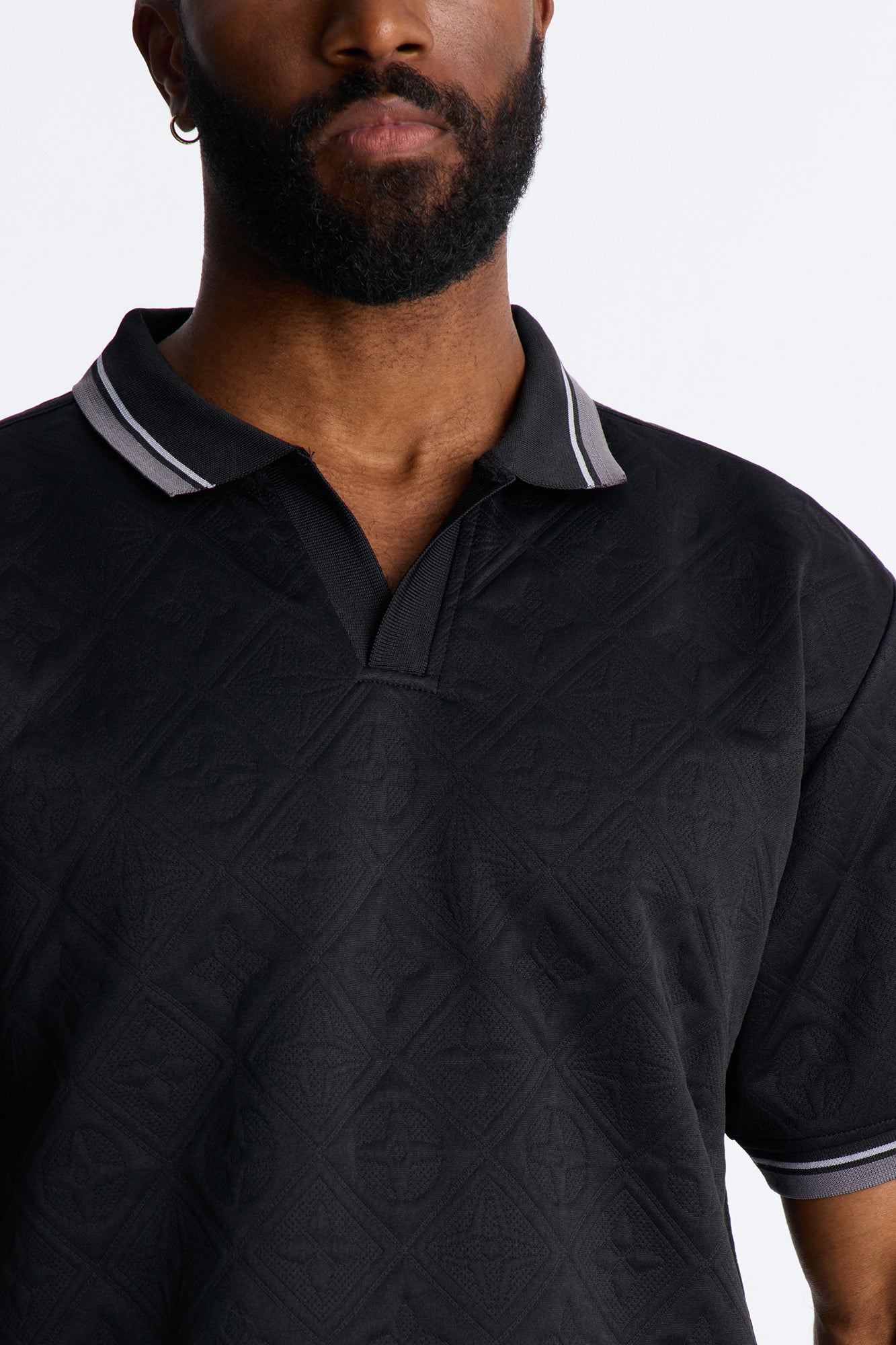 Saints Diamond Star Johnny Collar Polo - Black Fashion Nova