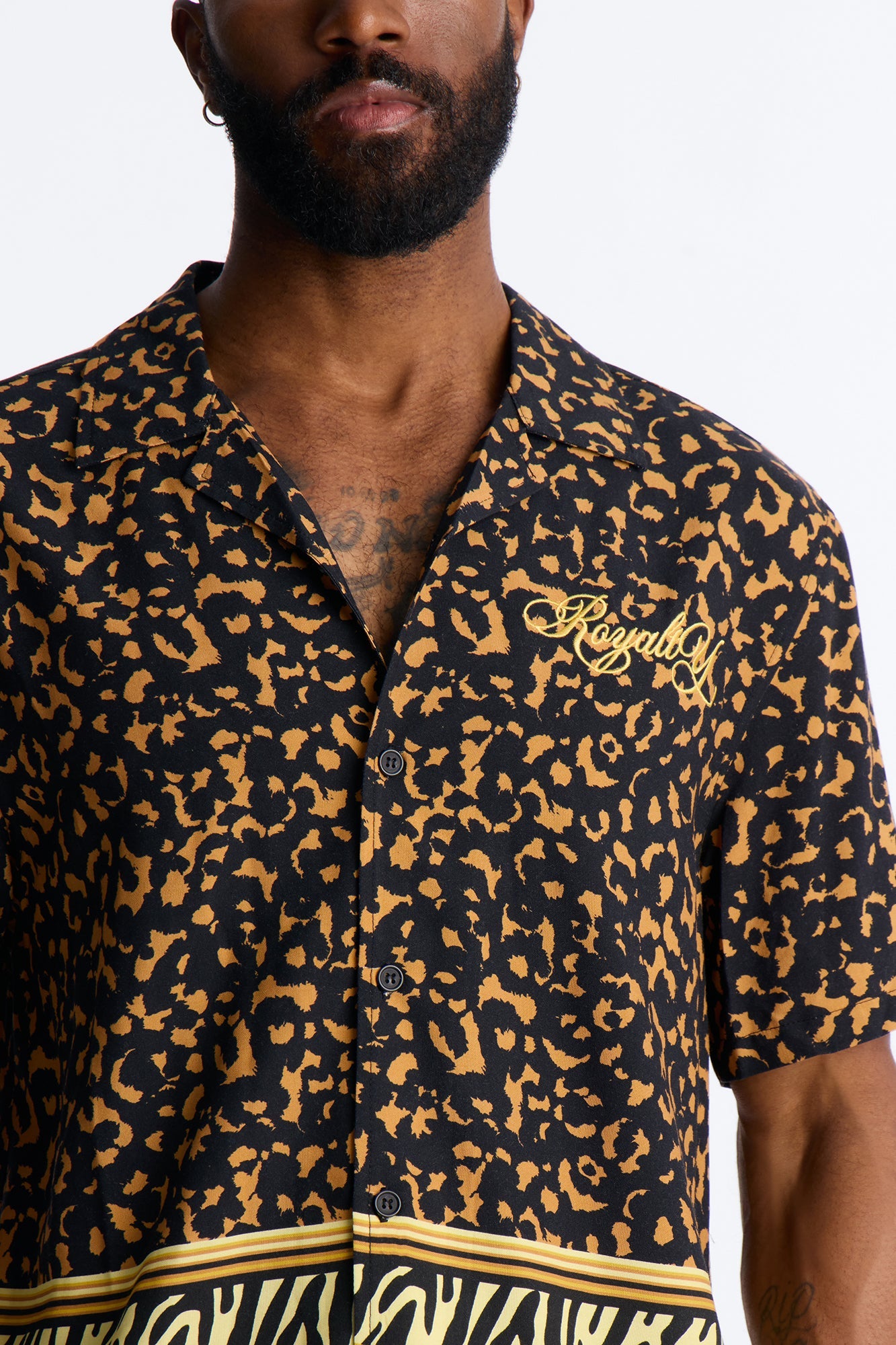 Animal Instincts Paneled Cuban Collar Short Sleeve Shirt - Leopard Fashion Nova