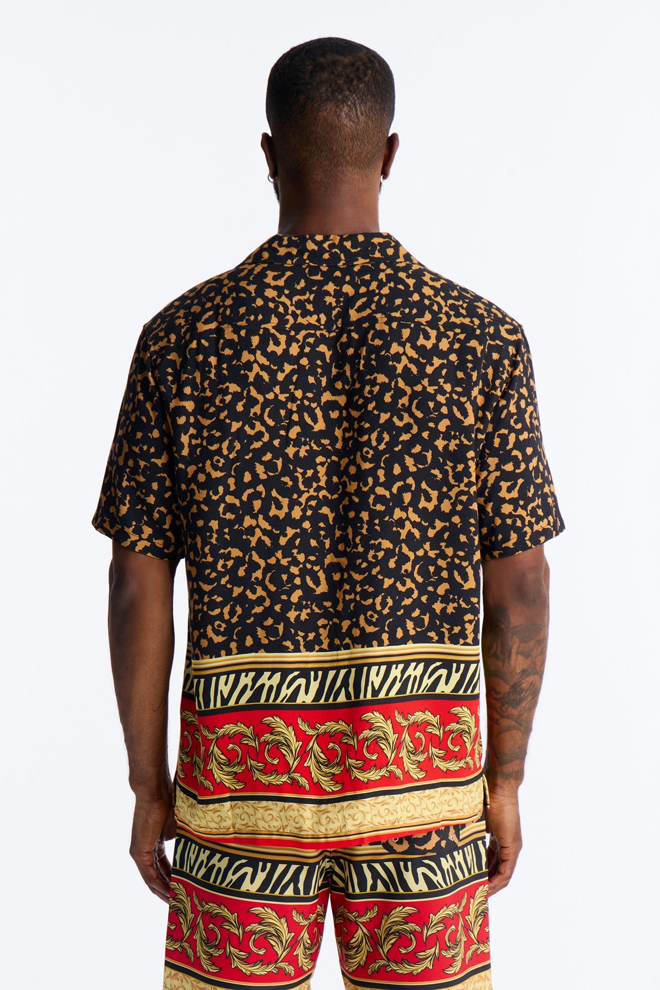 Animal Instincts Paneled Cuban Collar Short Sleeve Shirt - Leopard Fashion Nova