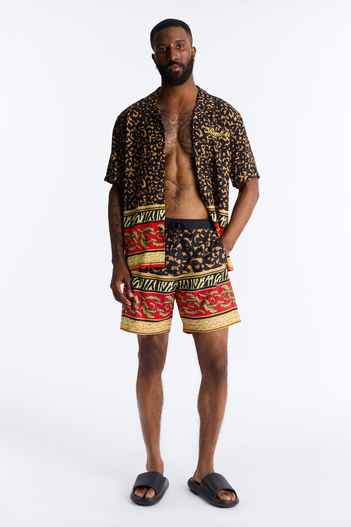 Animal Instincts Paneled Swim Trunk 7″ - Leopard Fashion Nova