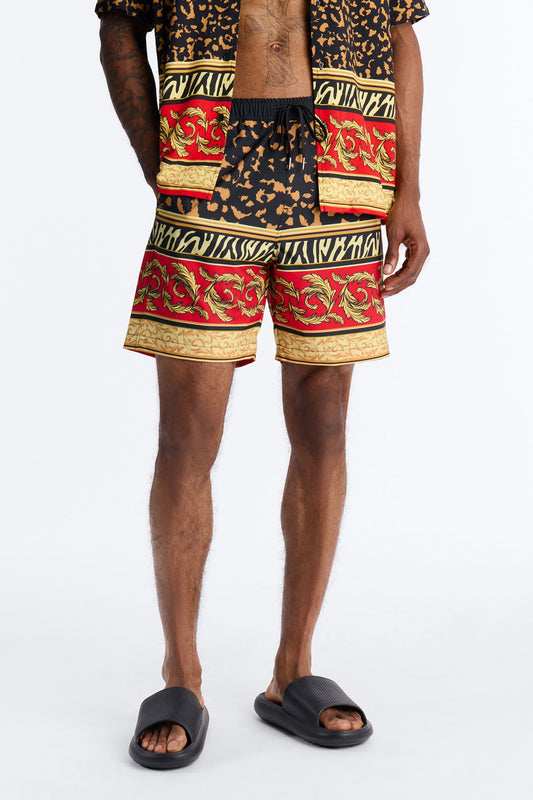 Animal Instincts Paneled Swim Trunk 7″ - Leopard Fashion Nova