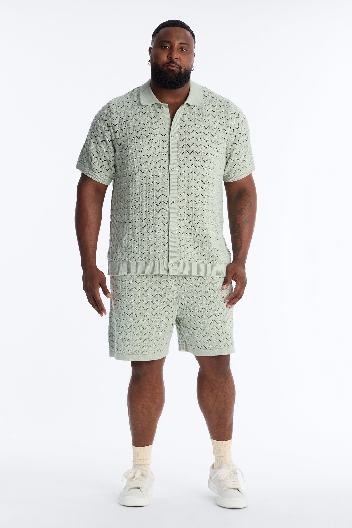 Waterfall Texture Open Knit Shirt - Sage Fashion Nova