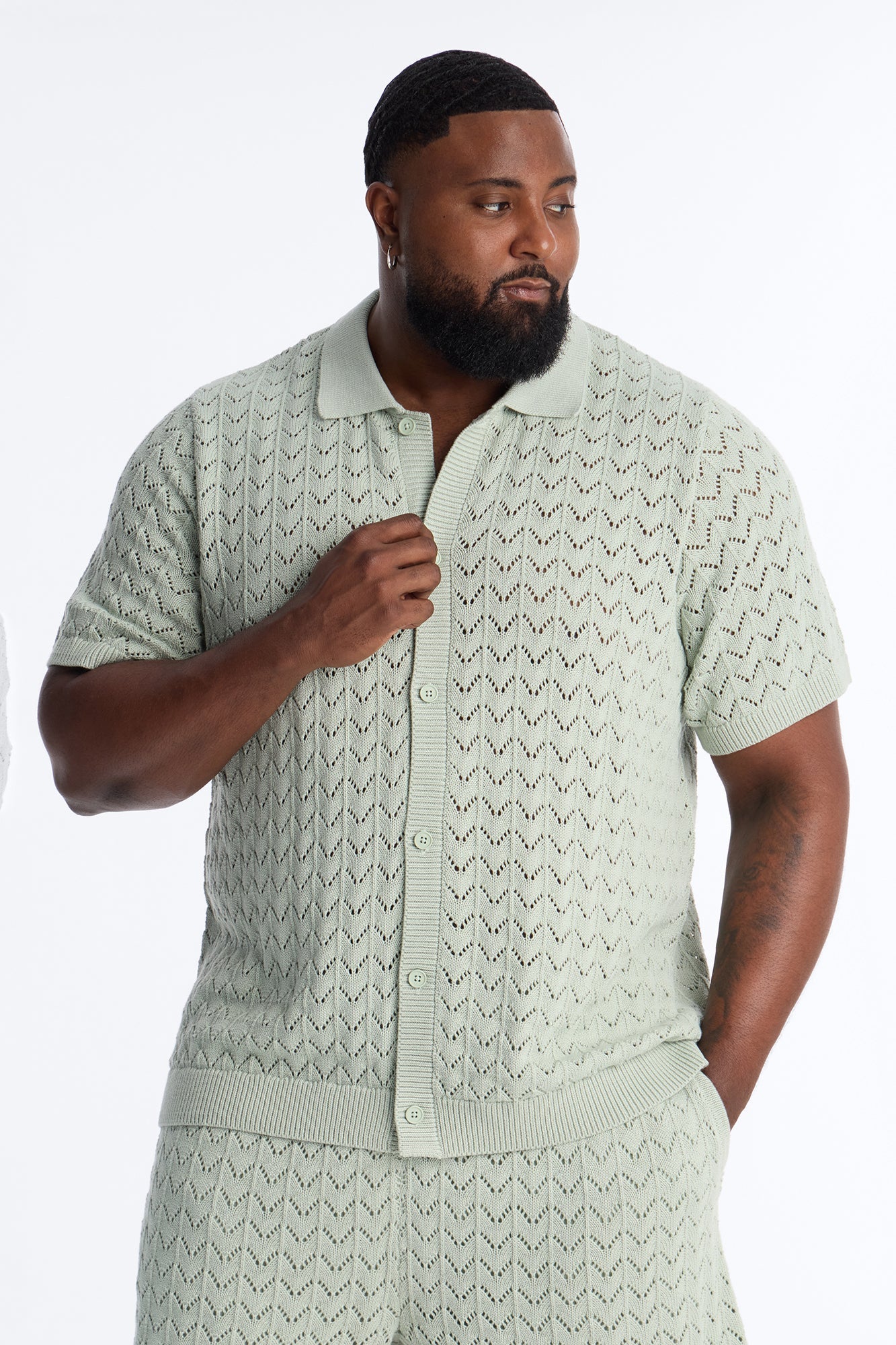 Waterfall Texture Open Knit Shirt - Sage Fashion Nova