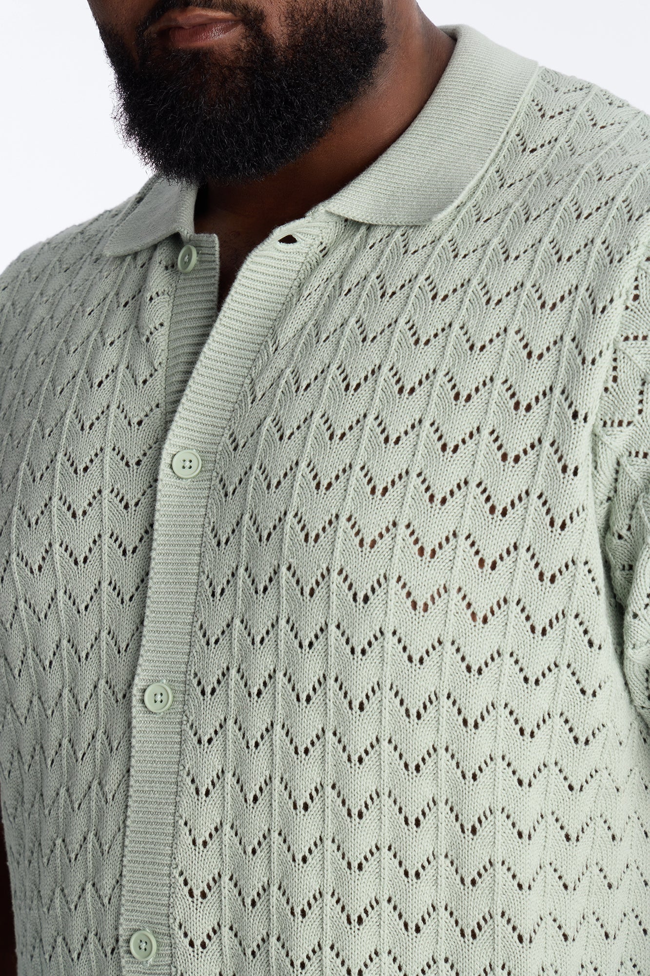 Waterfall Texture Open Knit Shirt - Sage Fashion Nova