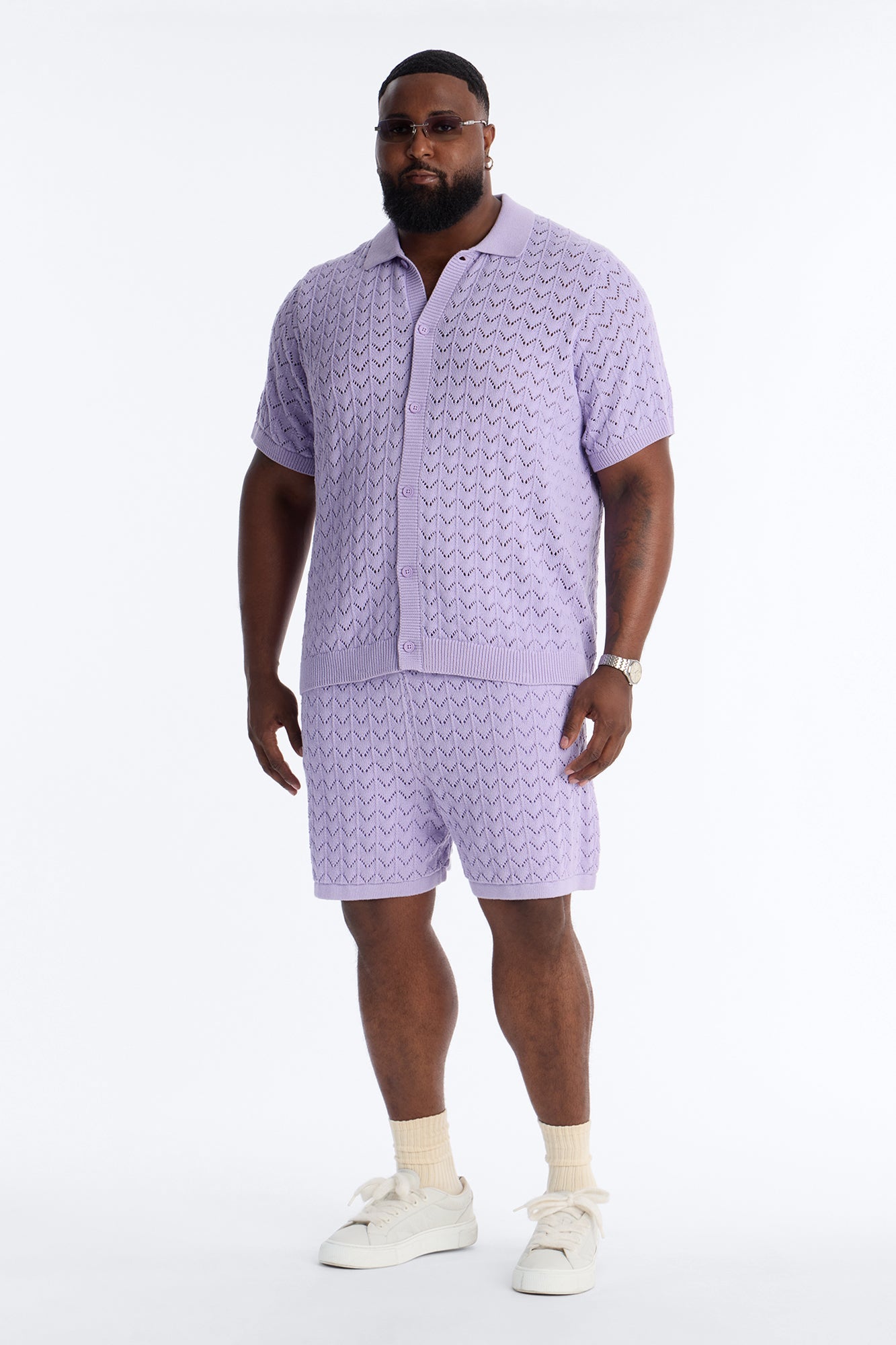 Waterfall Texture Open Knit Shirt - Lavender Fashion Nova