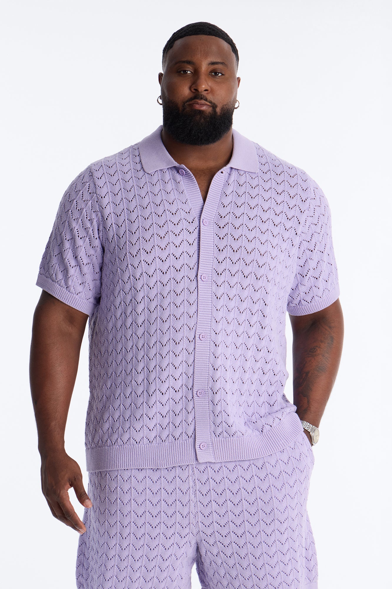 Waterfall Texture Open Knit Shirt - Lavender Fashion Nova