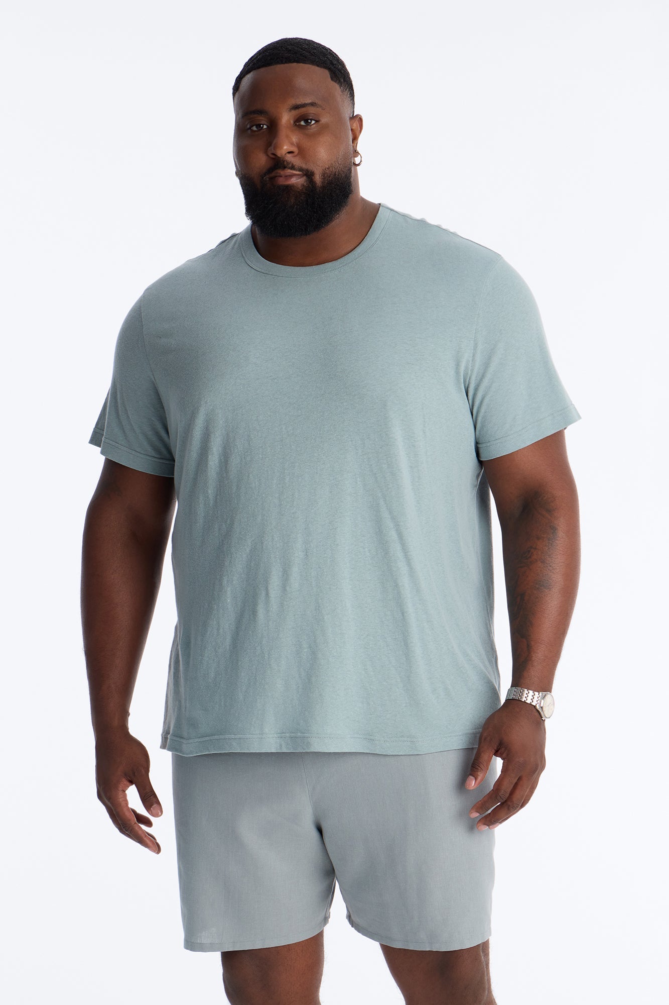 Bahamas Linen Crew Tee - Slate Blue Fashion Nova