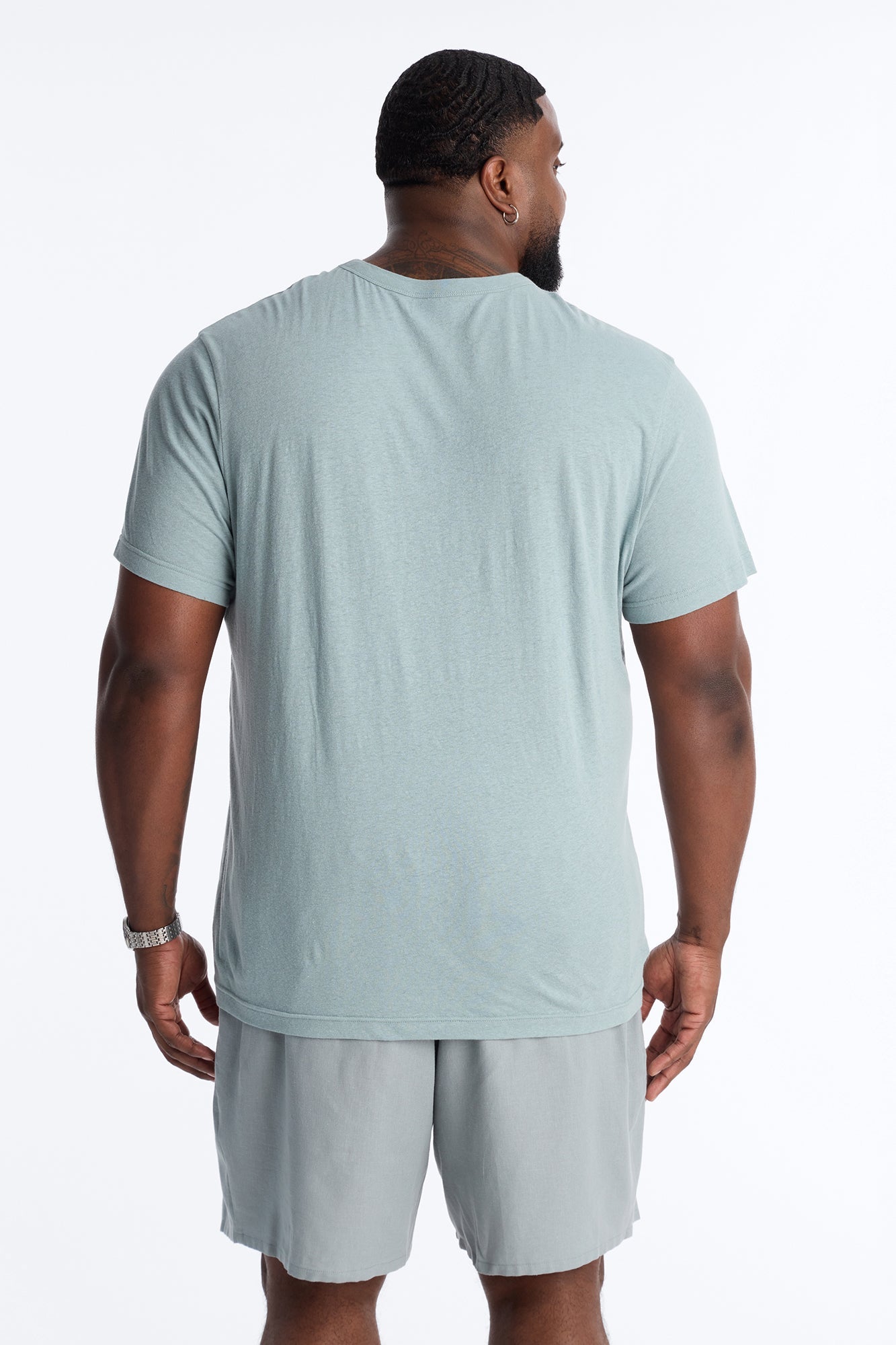 Bahamas Linen Crew Tee - Slate Blue Fashion Nova