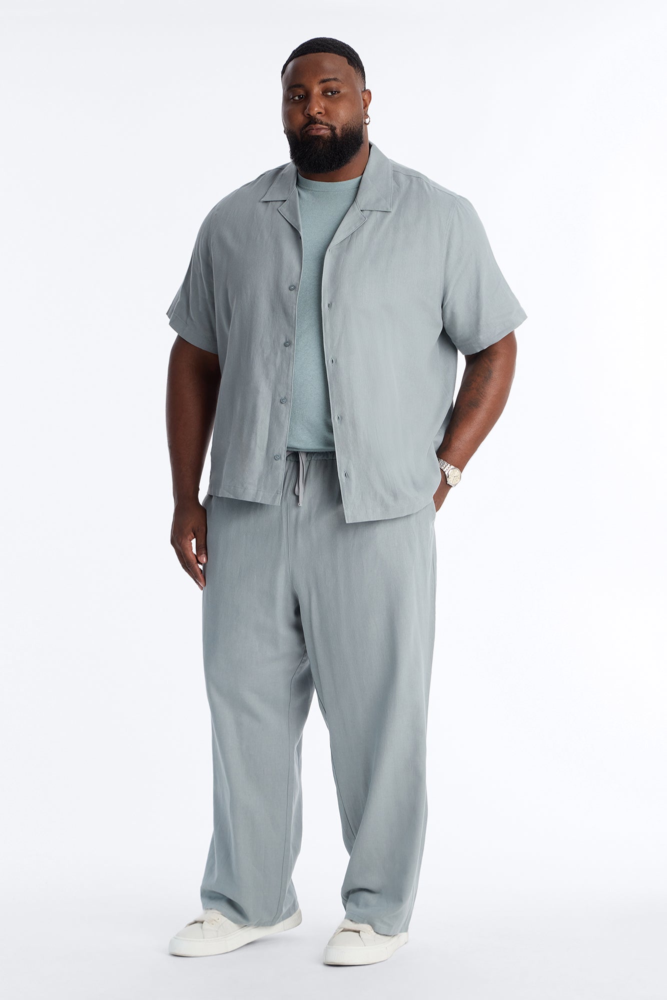 Bahamas Linen Baggy Pull On Pants - Slate Blue Fashion Nova