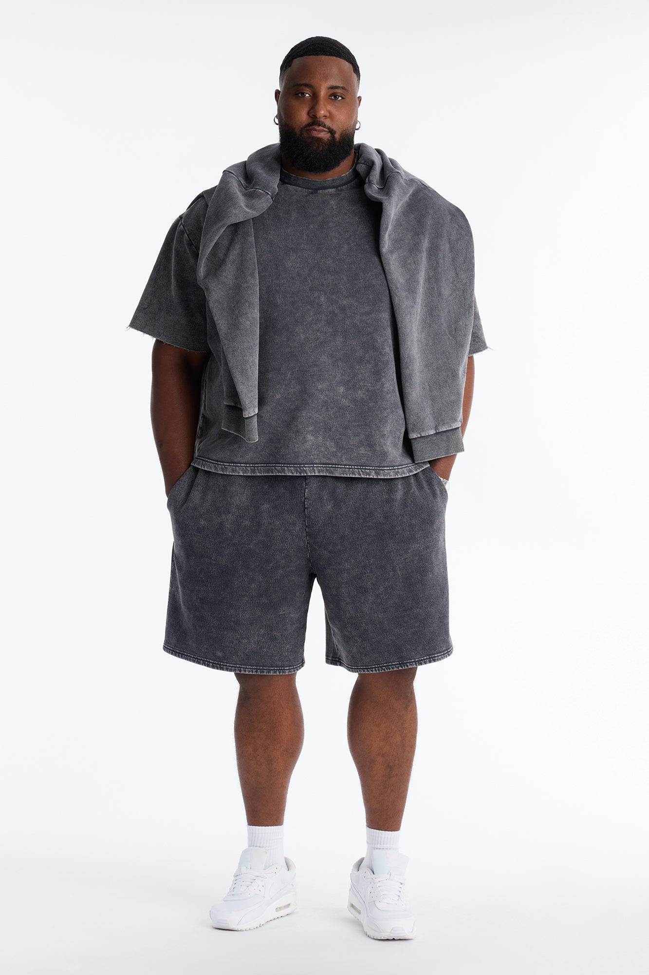 On The Go Washed Sweatshort - Charcoal Fashion Nova