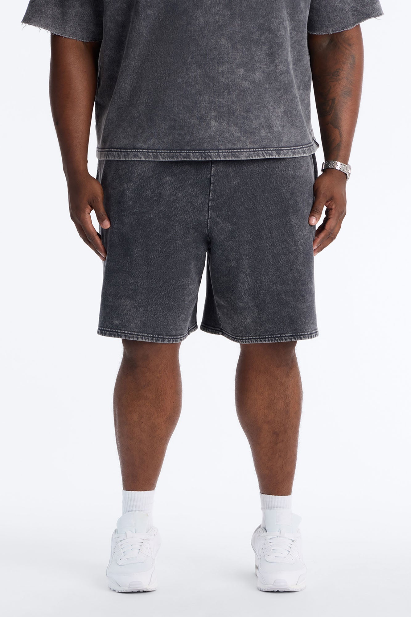 On The Go Washed Sweatshort - Charcoal Fashion Nova