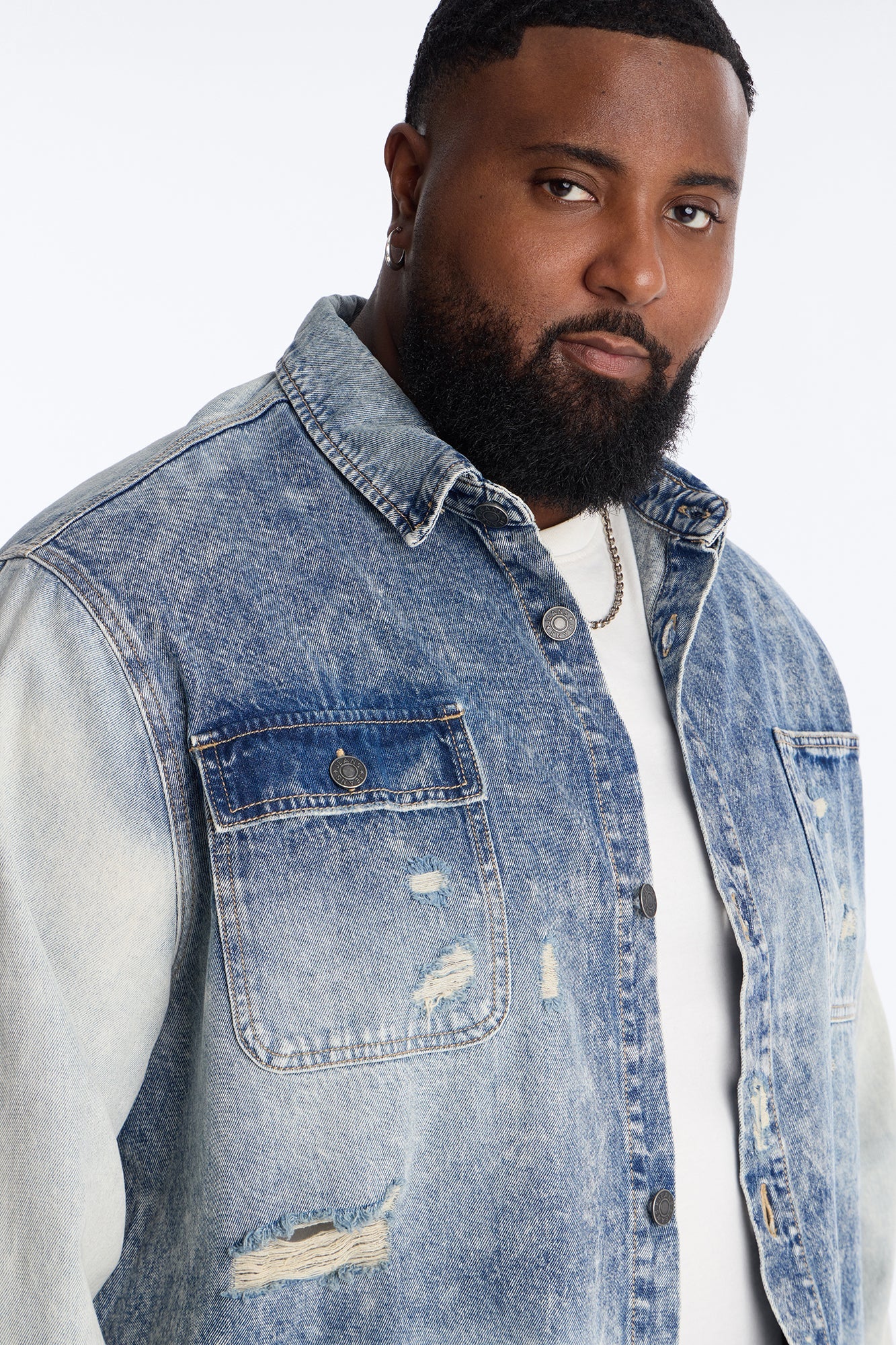 Cropped Hyperion Button Up Shirt - Bleach Blue Wash Fashion Nova