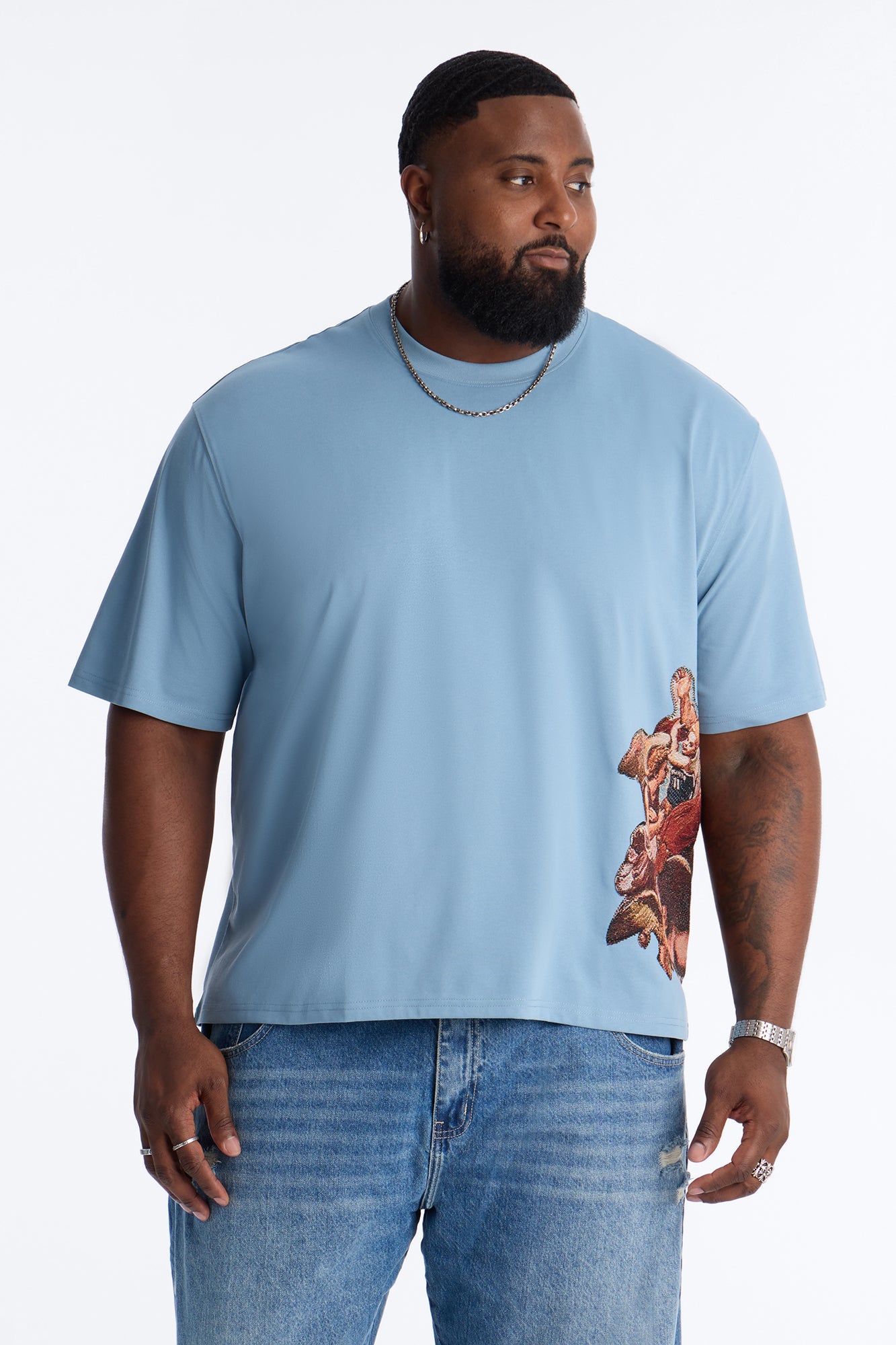 Angelic Presence Tapestry Oversized Short Sleeve Tee - Blue Fashion Nova