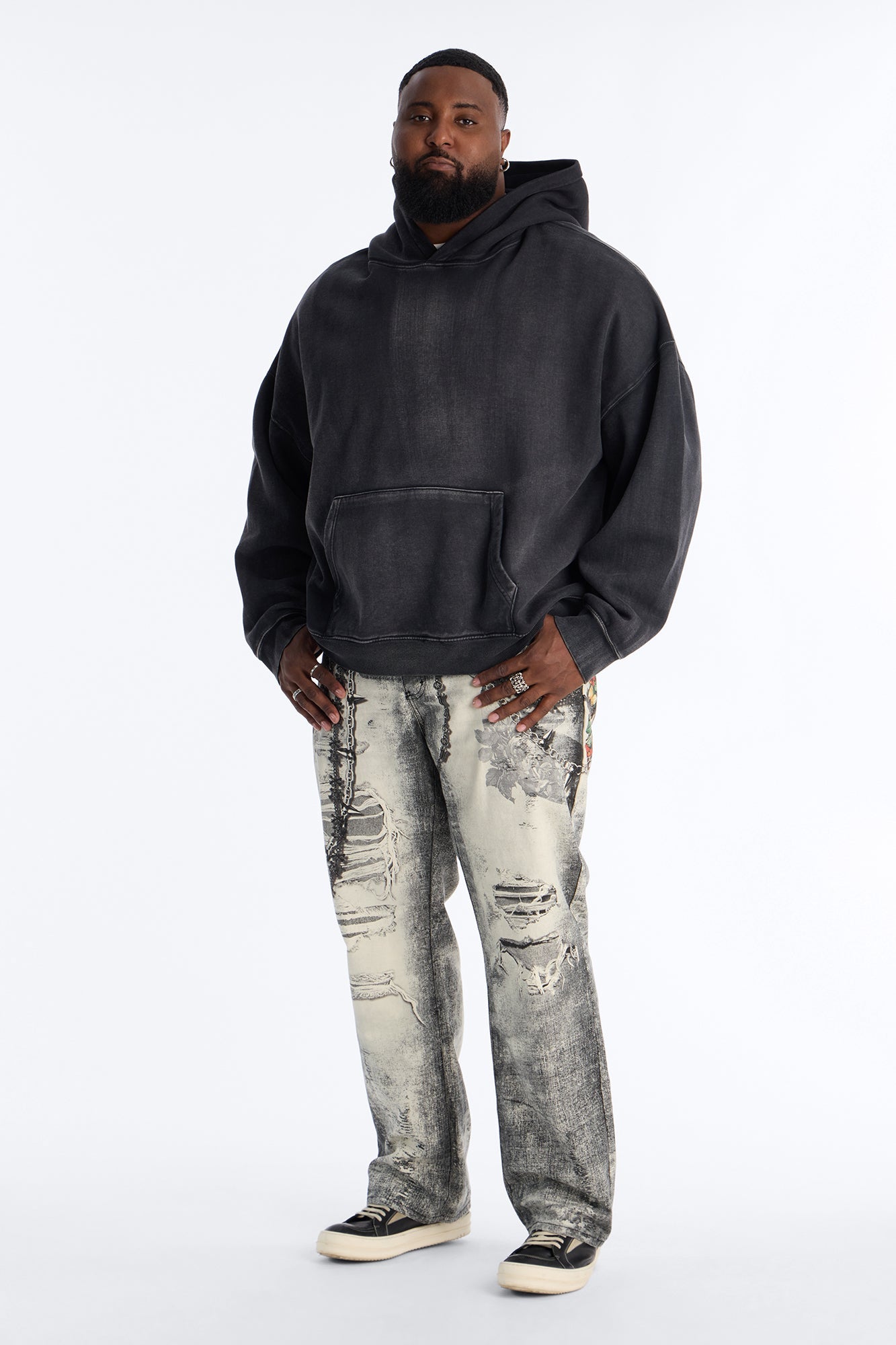 Smoke N Chains Printed Baggy Jean - Acid Wash Black Fashion Nova