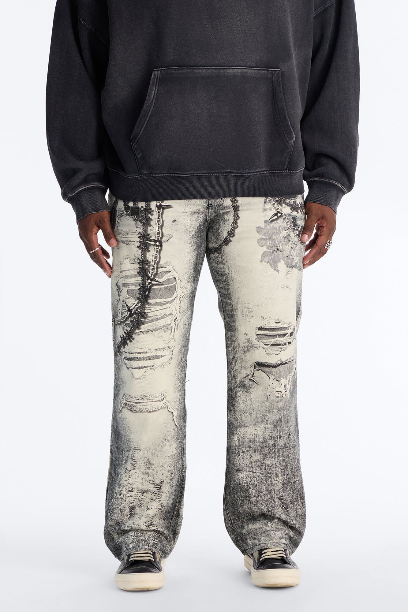 Smoke N Chains Printed Baggy Jean - Acid Wash Black Fashion Nova
