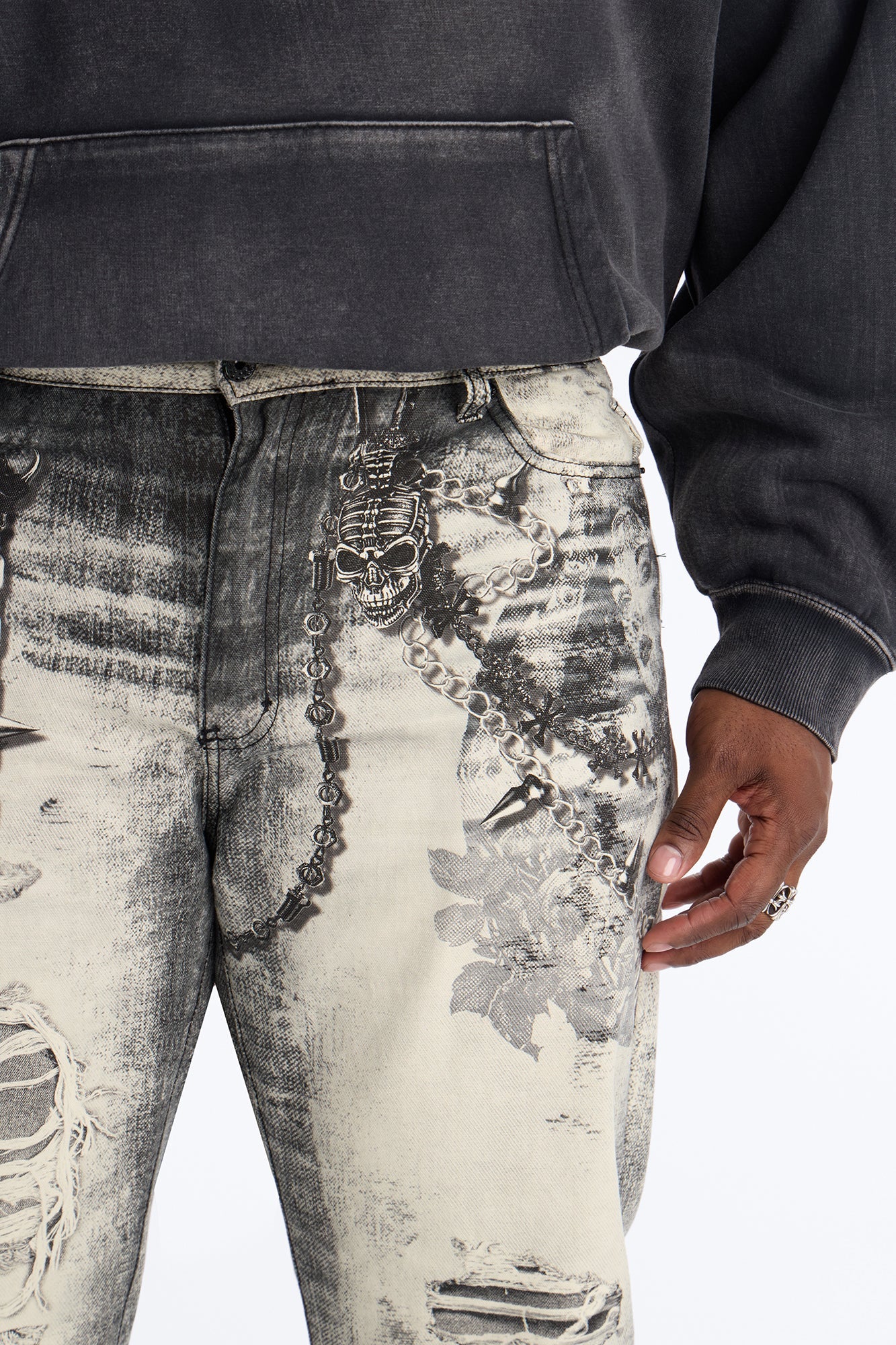 Smoke N Chains Printed Baggy Jean - Acid Wash Black Fashion Nova