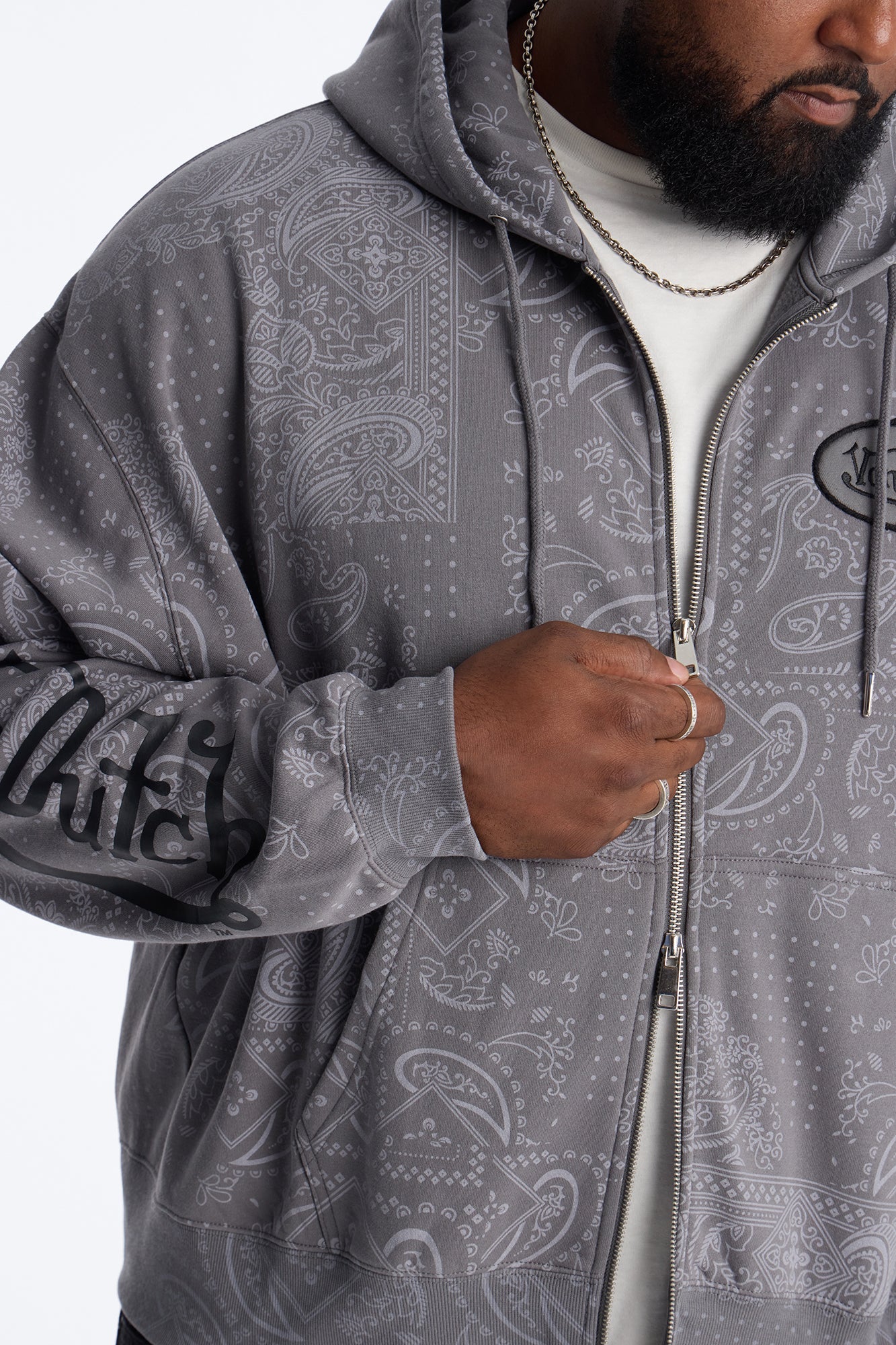 Von Dutch Chain Stitched Zip Up Hoodie - Charcoal Fashion Nova