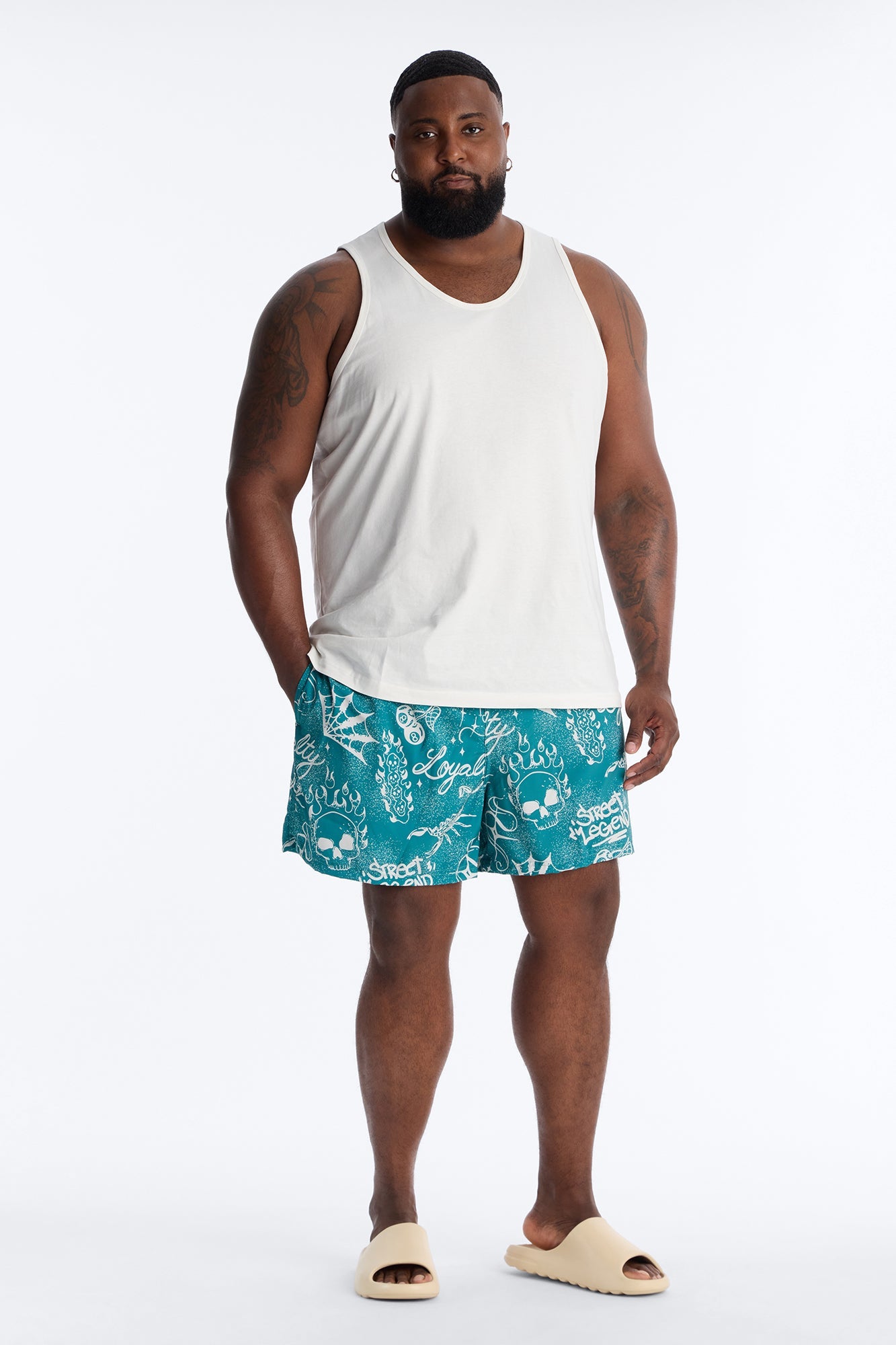 Street Legend All Over Printed Swim Trunk 4″ - Teal Fashion Nova