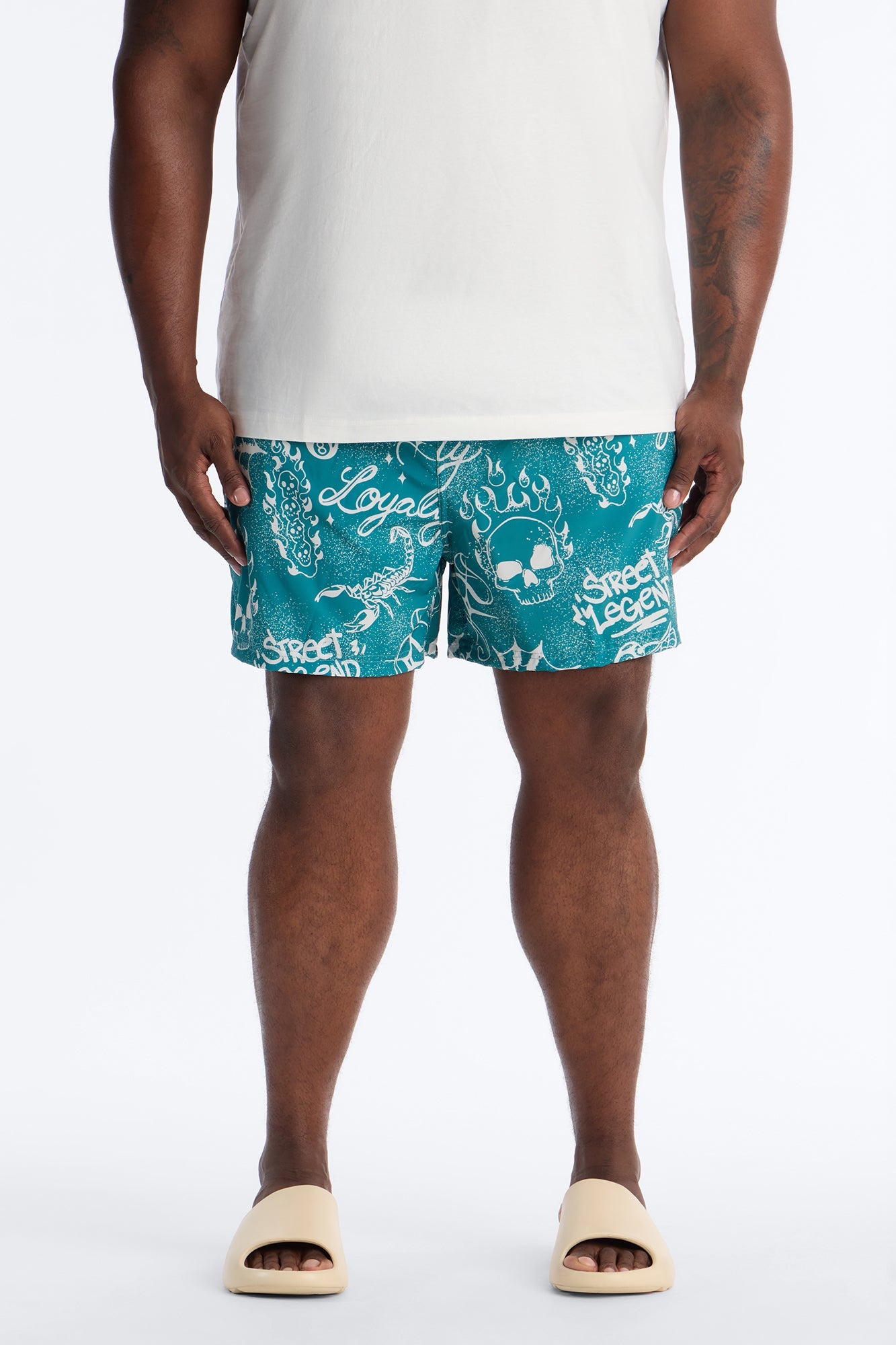 Street Legend All Over Printed Swim Trunk 4″ - Teal Fashion Nova