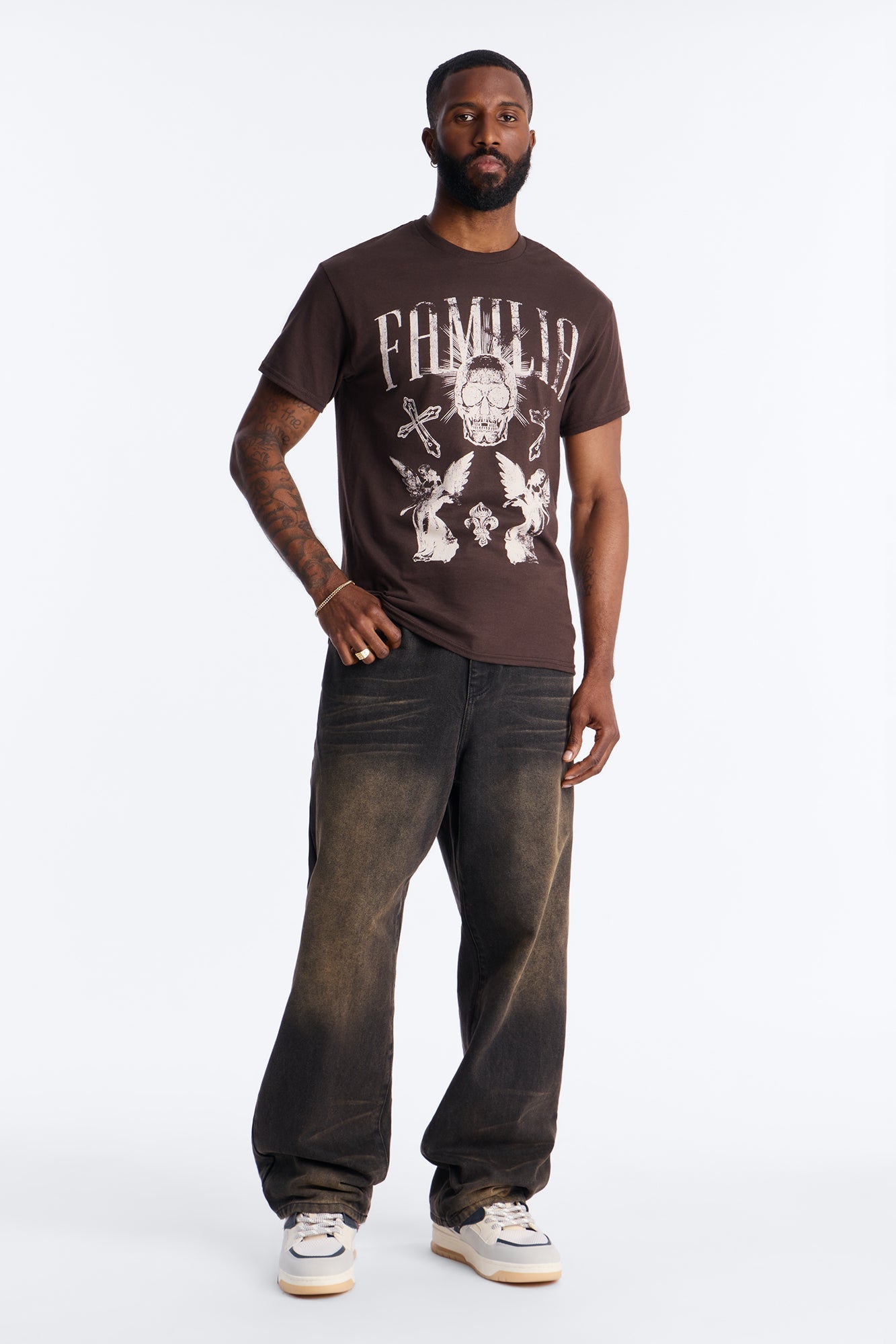 La Familia Angels Short Sleeve Tee - Brown Fashion Nova
