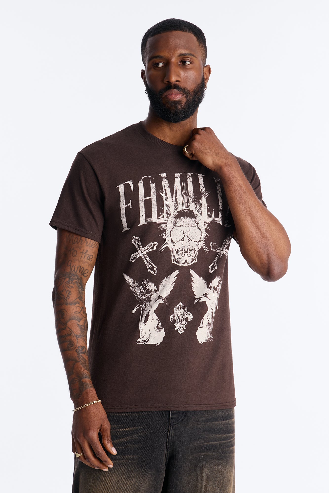 La Familia Angels Short Sleeve Tee - Brown Fashion Nova