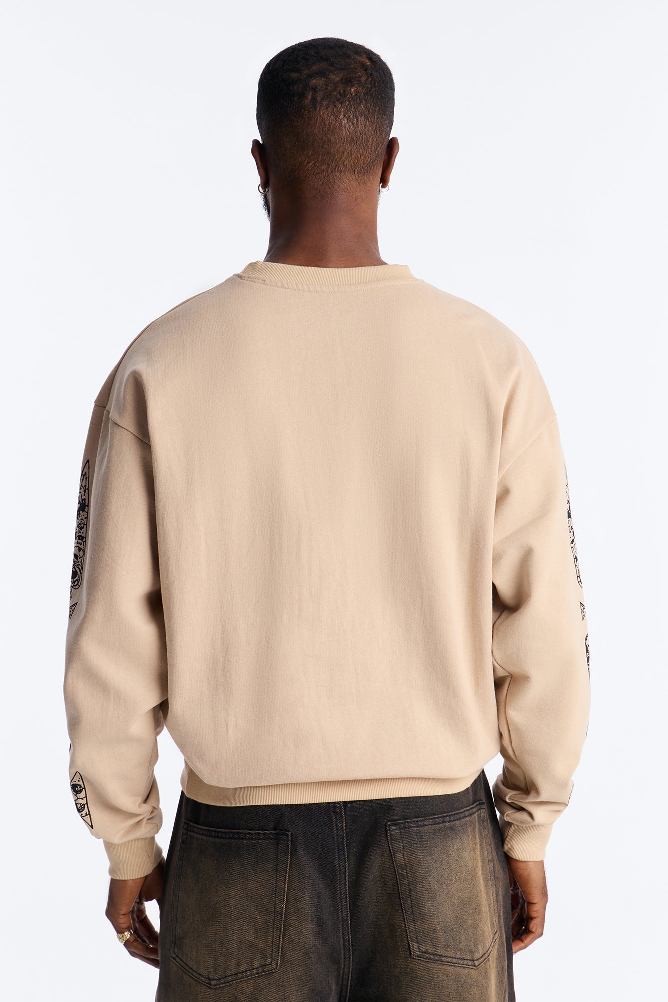 Saint Message Patched Crewneck Sweatshirt - Taupe Fashion Nova