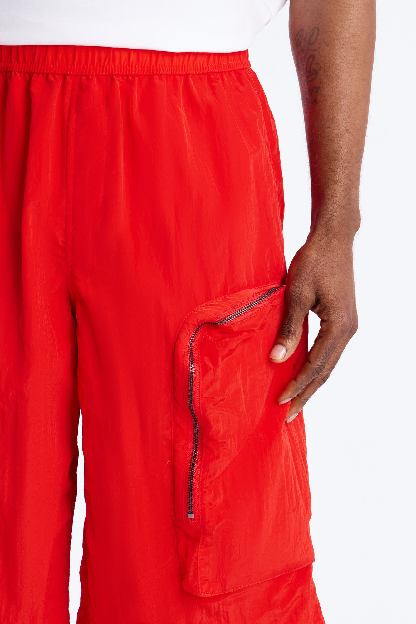 Baggy Oversized Pockets Tech Short - Red Fashion Nova